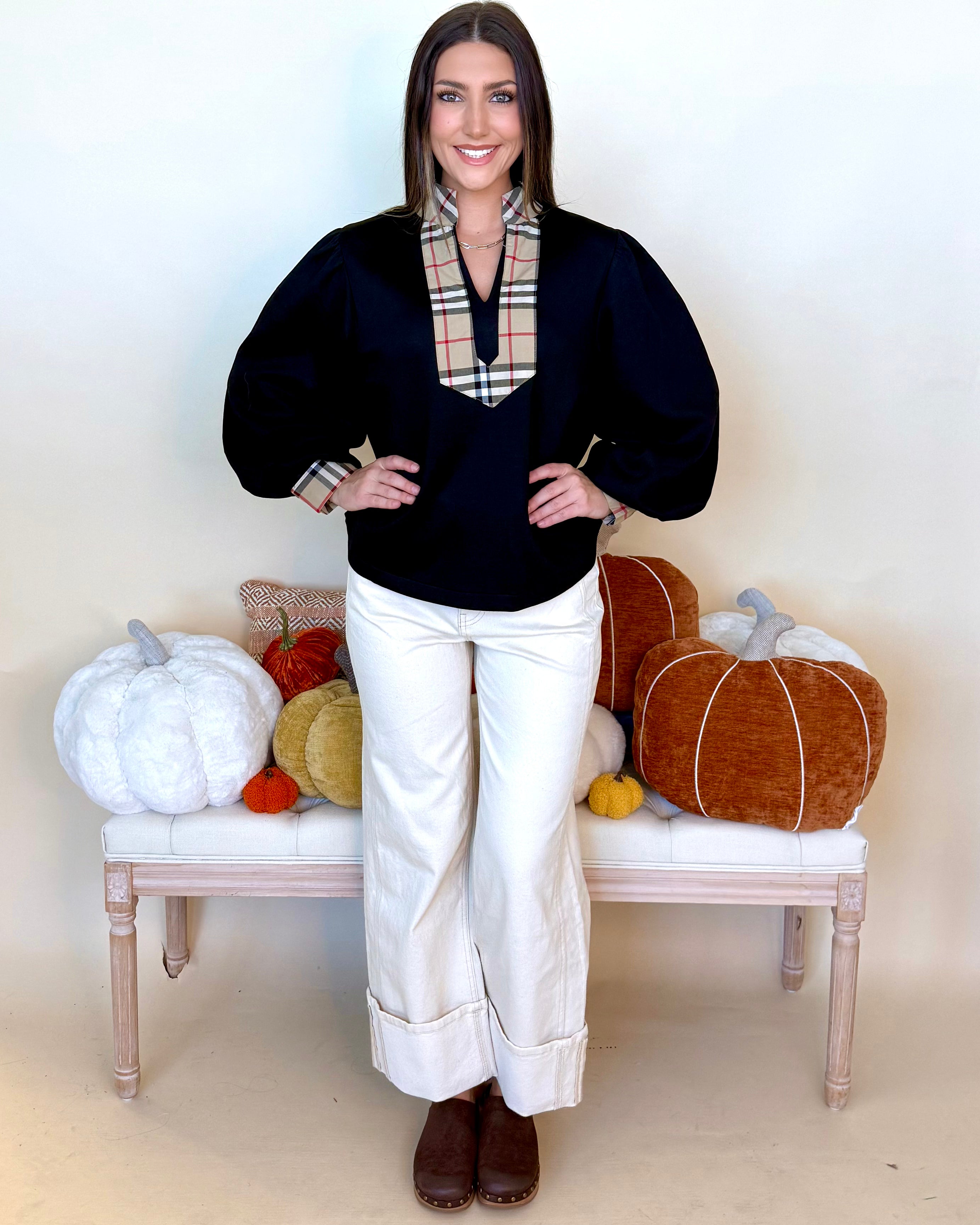 For The Best Black Plaid Contrast Top-Shop-Womens-Boutique-Clothing