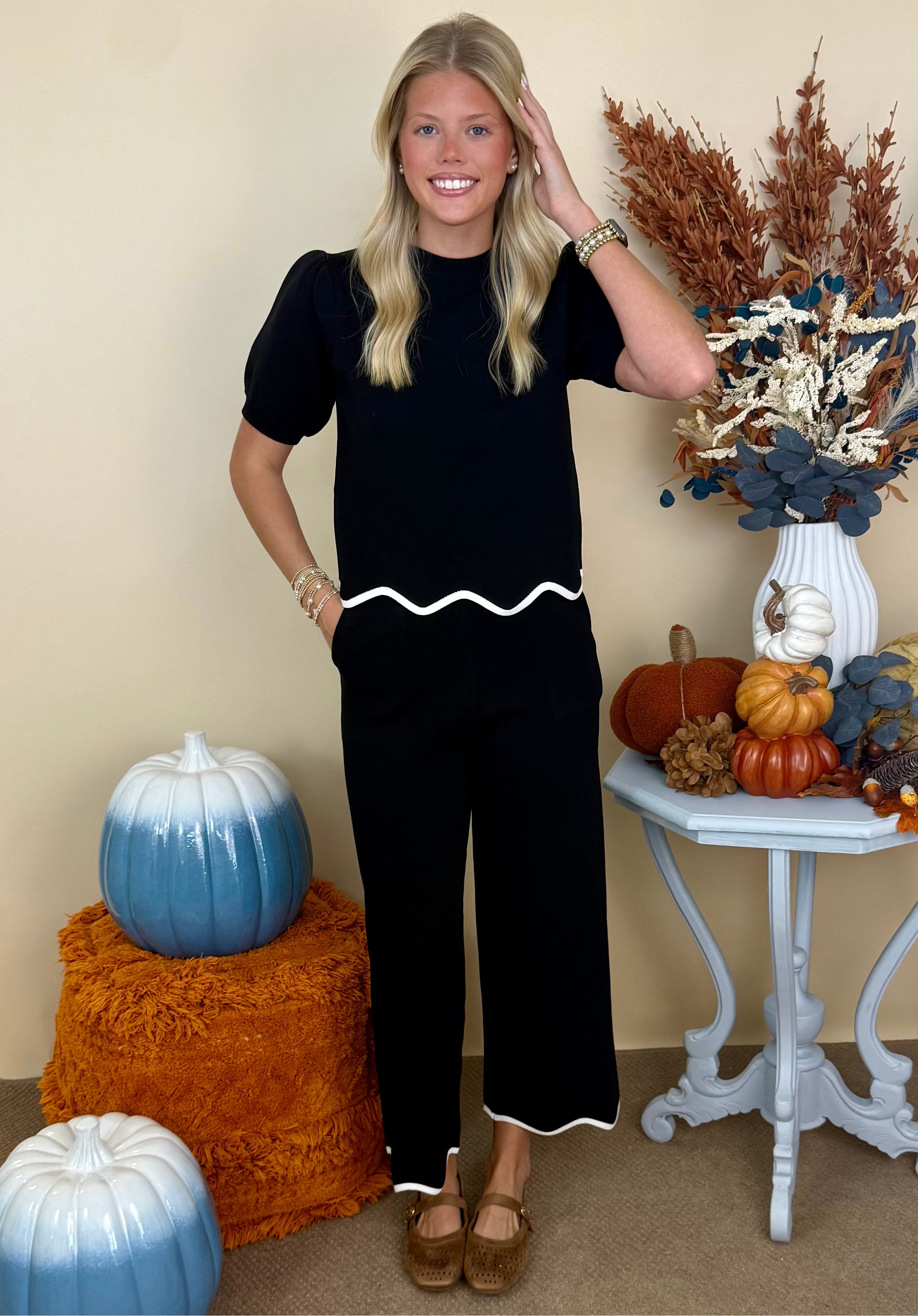 Clean Slate Black Scallop Pants-Shop-Womens-Boutique-Clothing