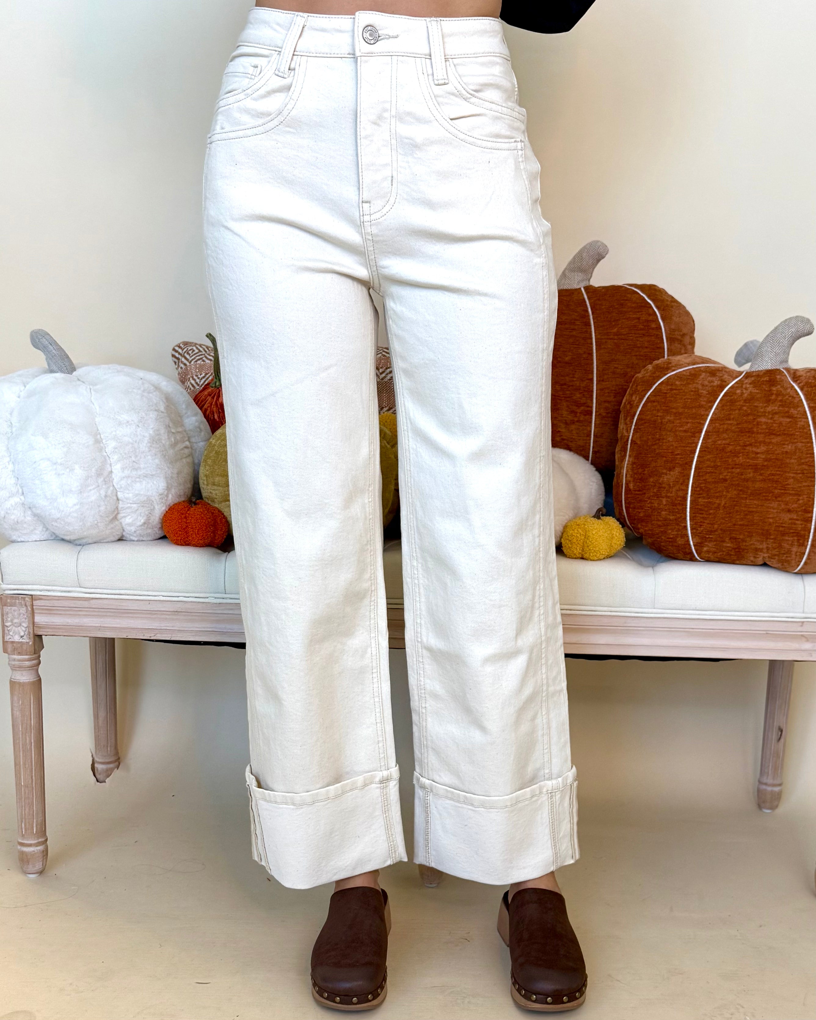 Here For This Sand Cuffed Wide Leg Jean-Shop-Womens-Boutique-Clothing