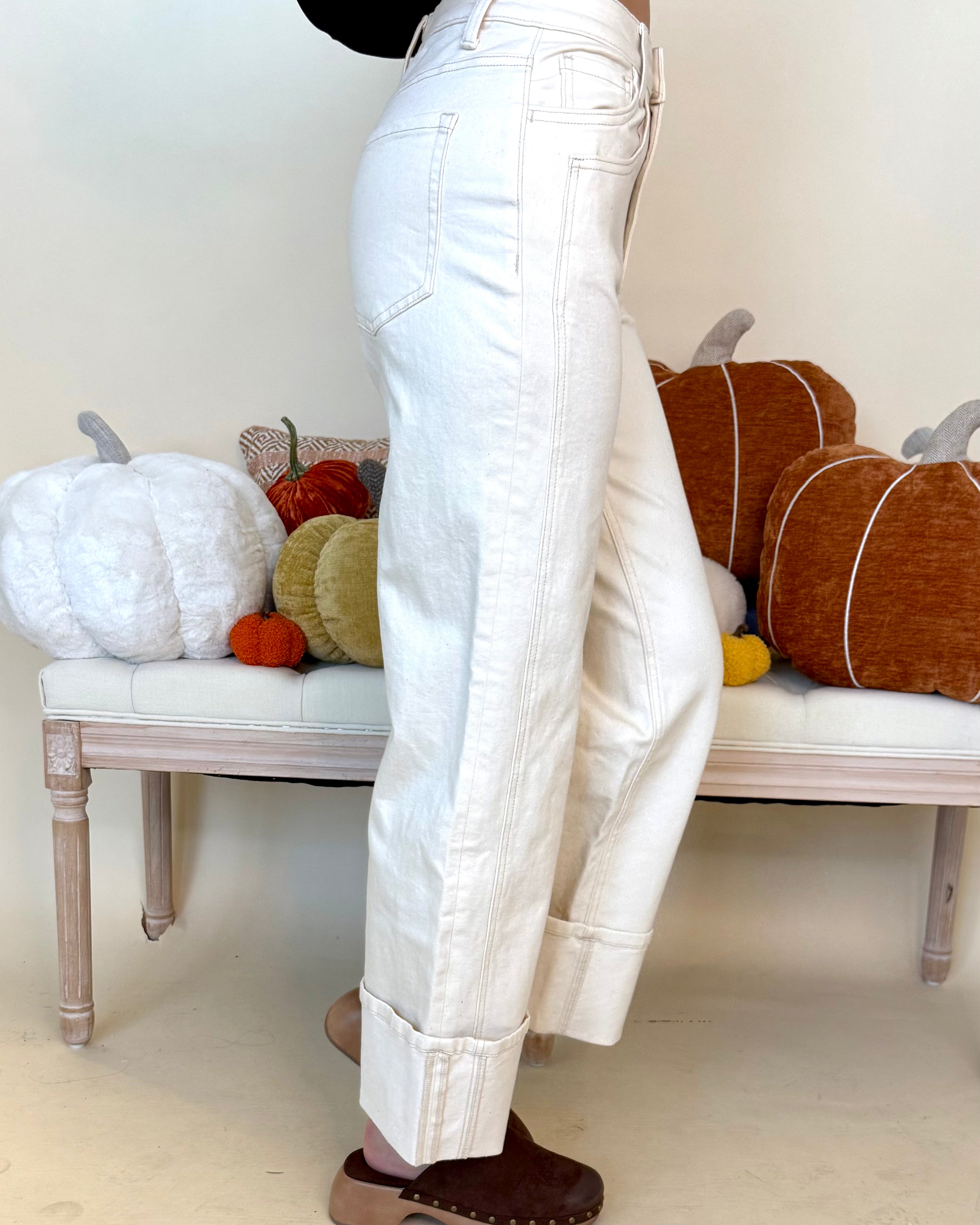 Here For This Sand Cuffed Wide Leg Jean-Shop-Womens-Boutique-Clothing