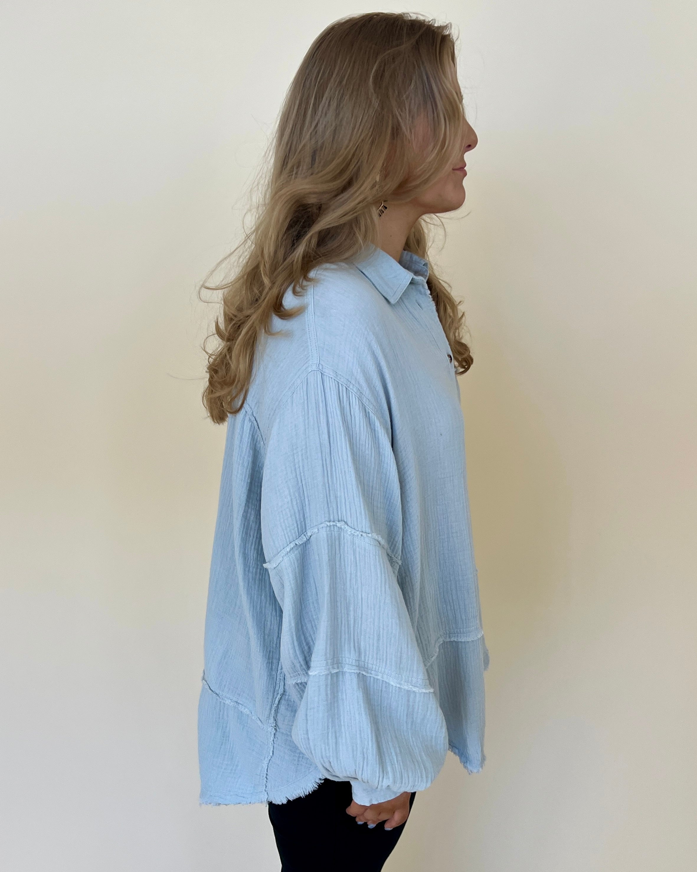 Lost Hope Dusty Blue Plus Gauze Top-Shop-Womens-Boutique-Clothing