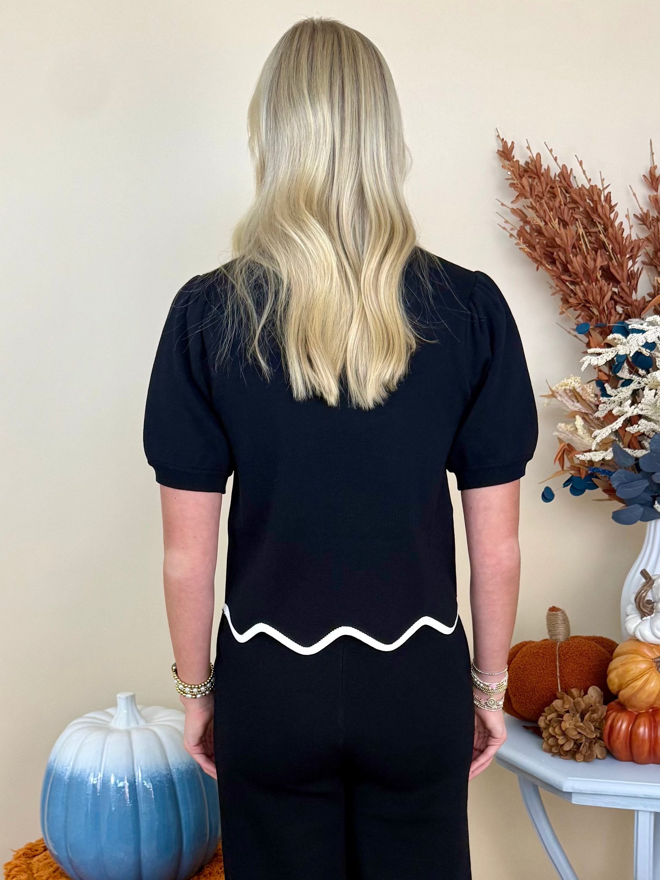 Clean Slate Black Scallop Knit Top-Shop-Womens-Boutique-Clothing