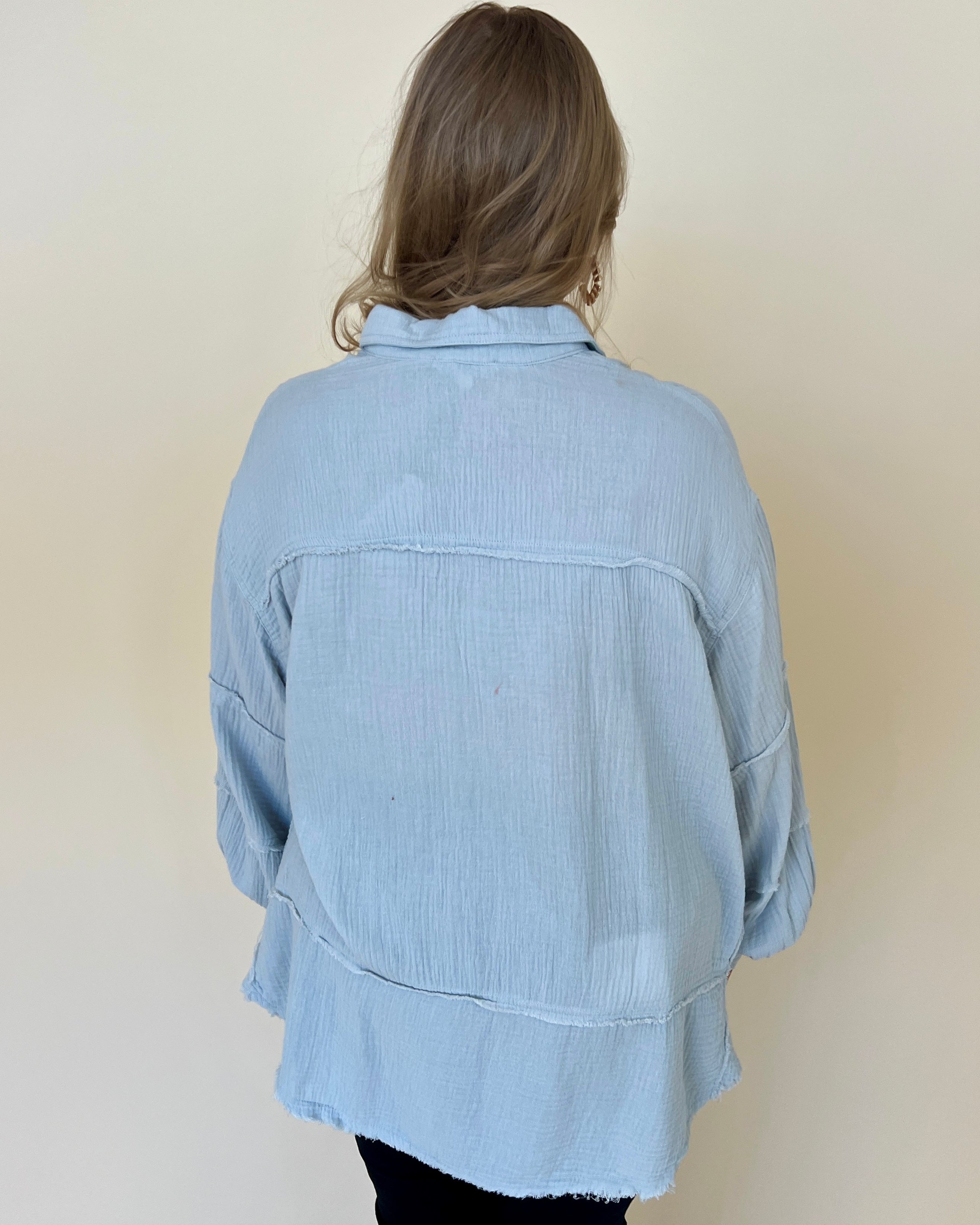Lost Hope Dusty Blue Plus Gauze Top-Shop-Womens-Boutique-Clothing