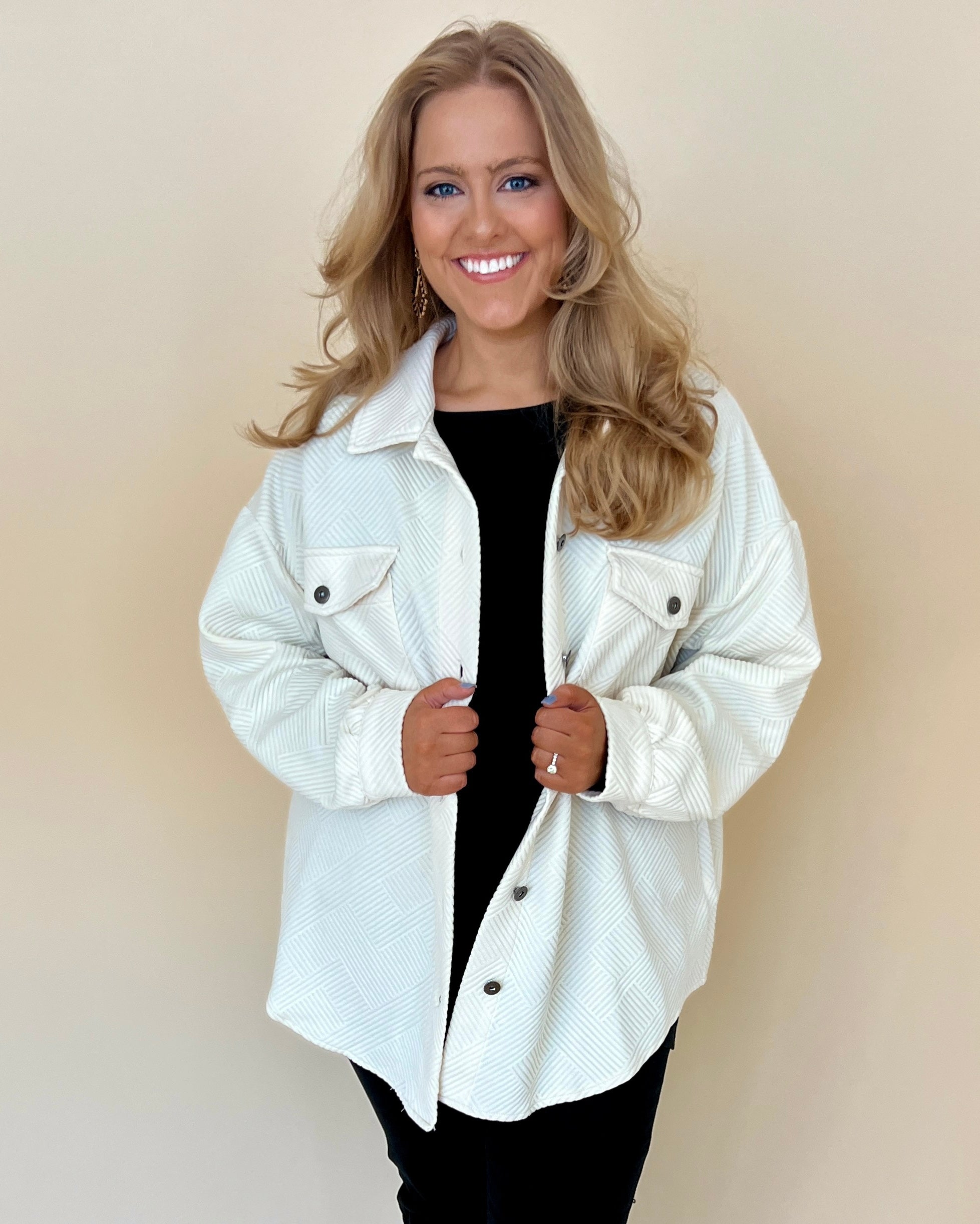 On My Way Ecru Plus Textured Shirt Jacket-Shop-Womens-Boutique-Clothing