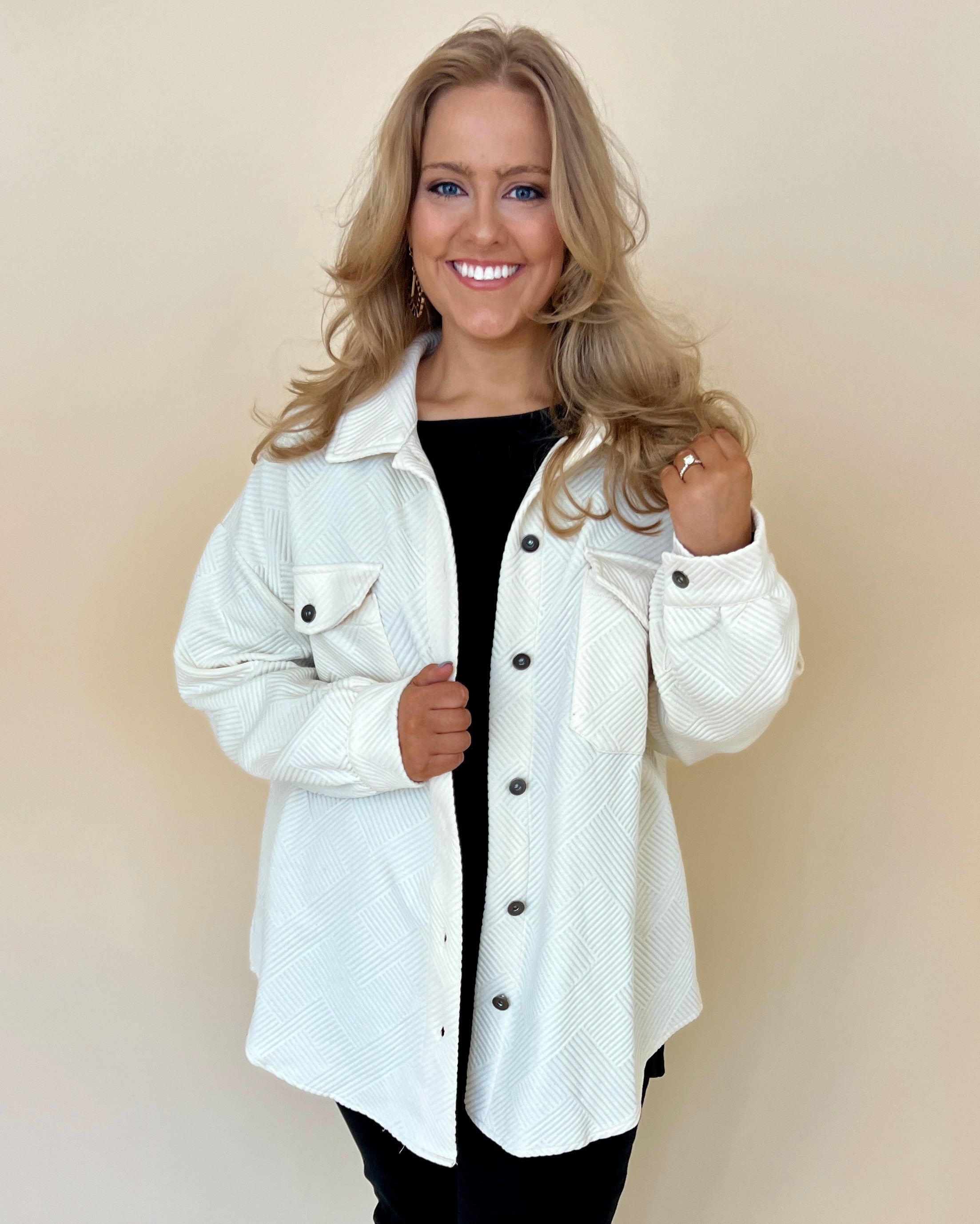 On My Way Ecru Plus Textured Shirt Jacket-Shop-Womens-Boutique-Clothing
