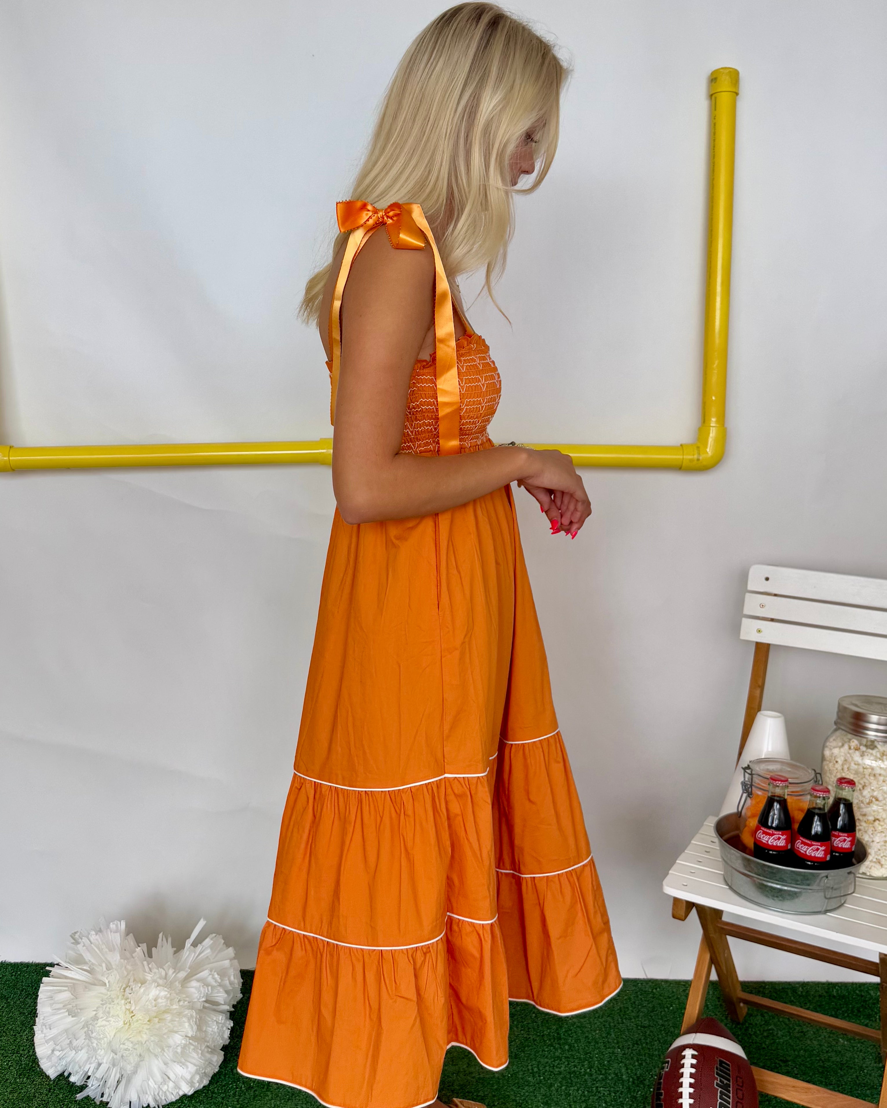 Any Occasion Orange Smocked Midi Dress-Shop-Womens-Boutique-Clothing