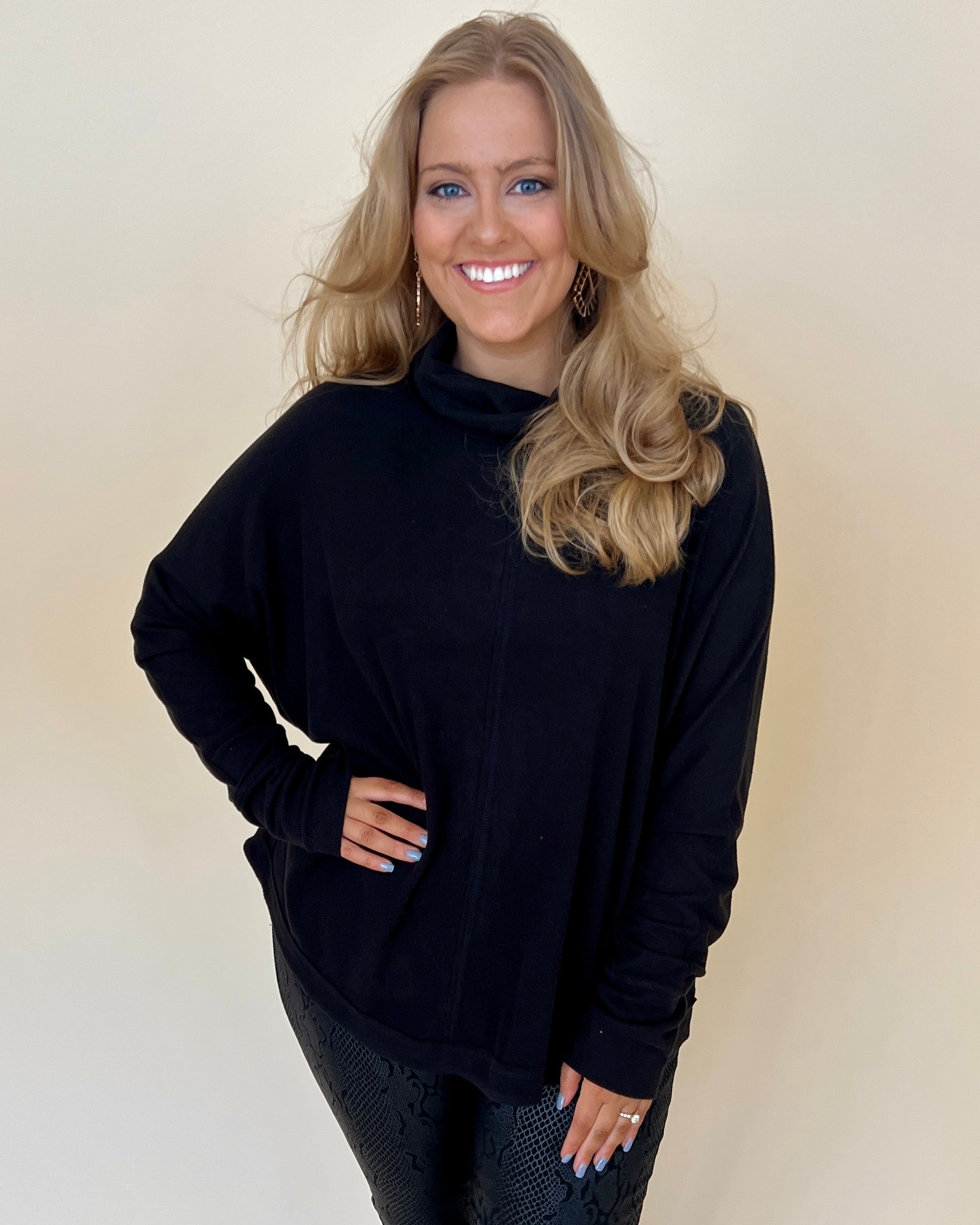 Cool Weather Black Plus Ribbed Turtleneck Top-Shop-Womens-Boutique-Clothing