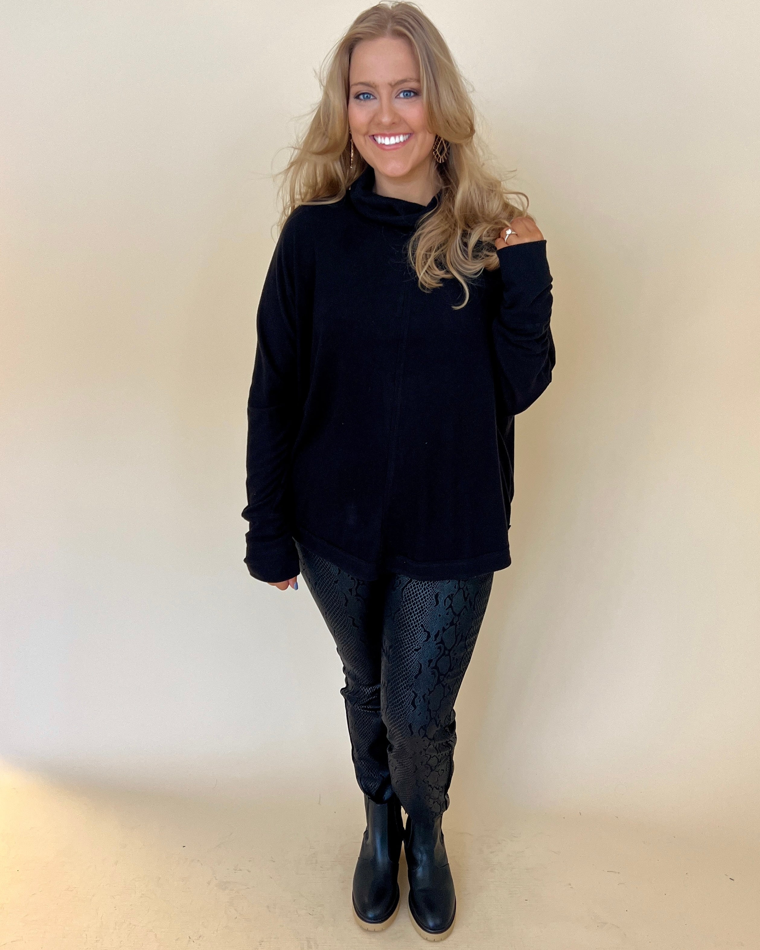 Cool Weather Black Plus Ribbed Turtleneck Top-Shop-Womens-Boutique-Clothing