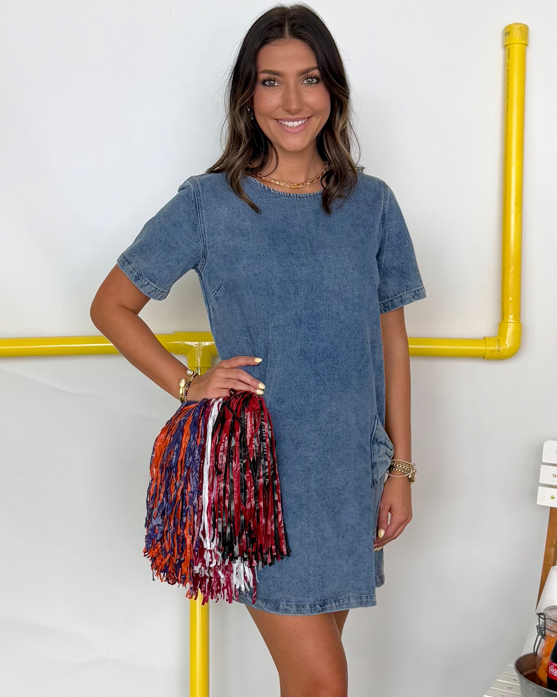 Wonderful Things Denim Bow Detail Dress-Shop-Womens-Boutique-Clothing