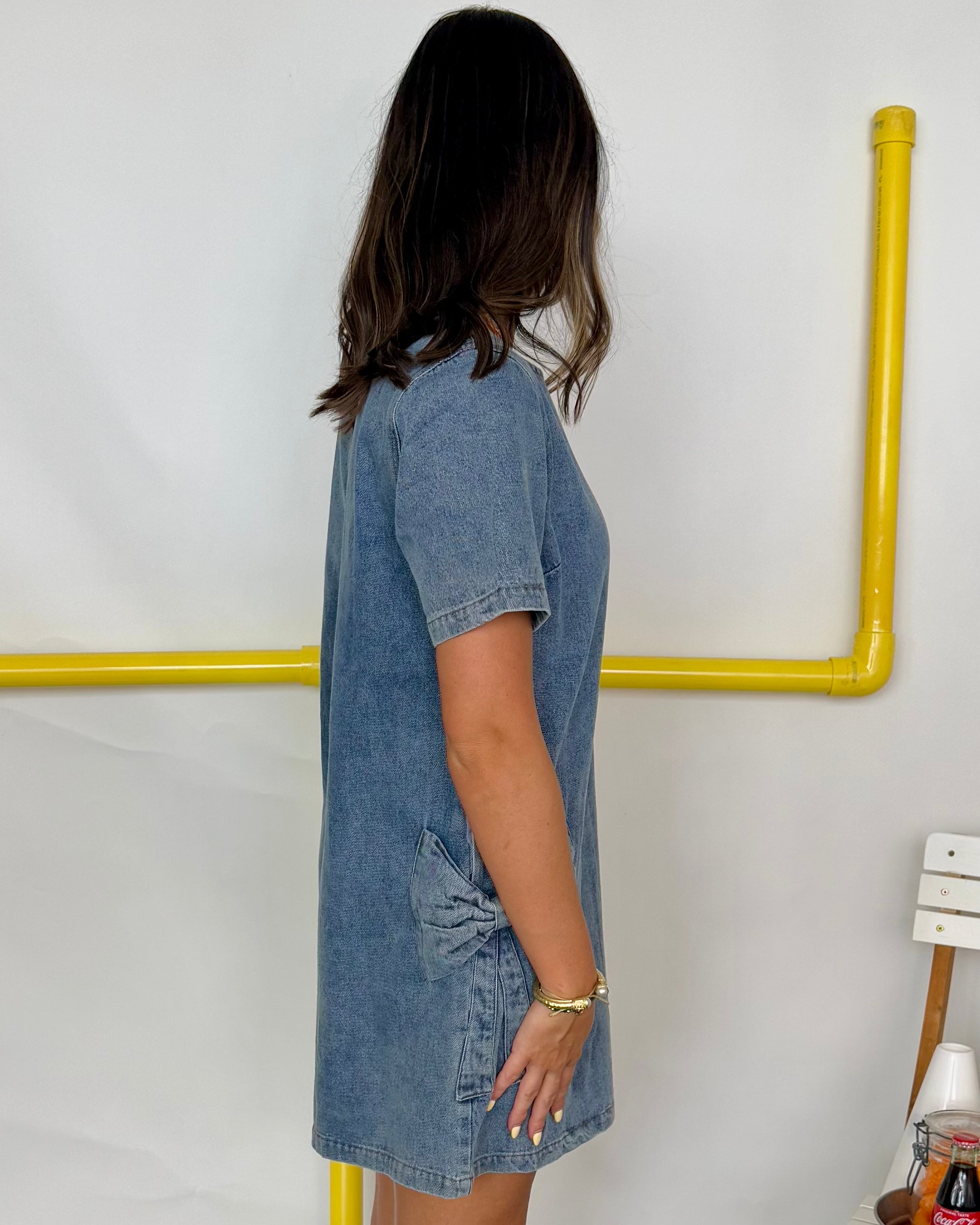Wonderful Things Denim Bow Detail Dress-Shop-Womens-Boutique-Clothing