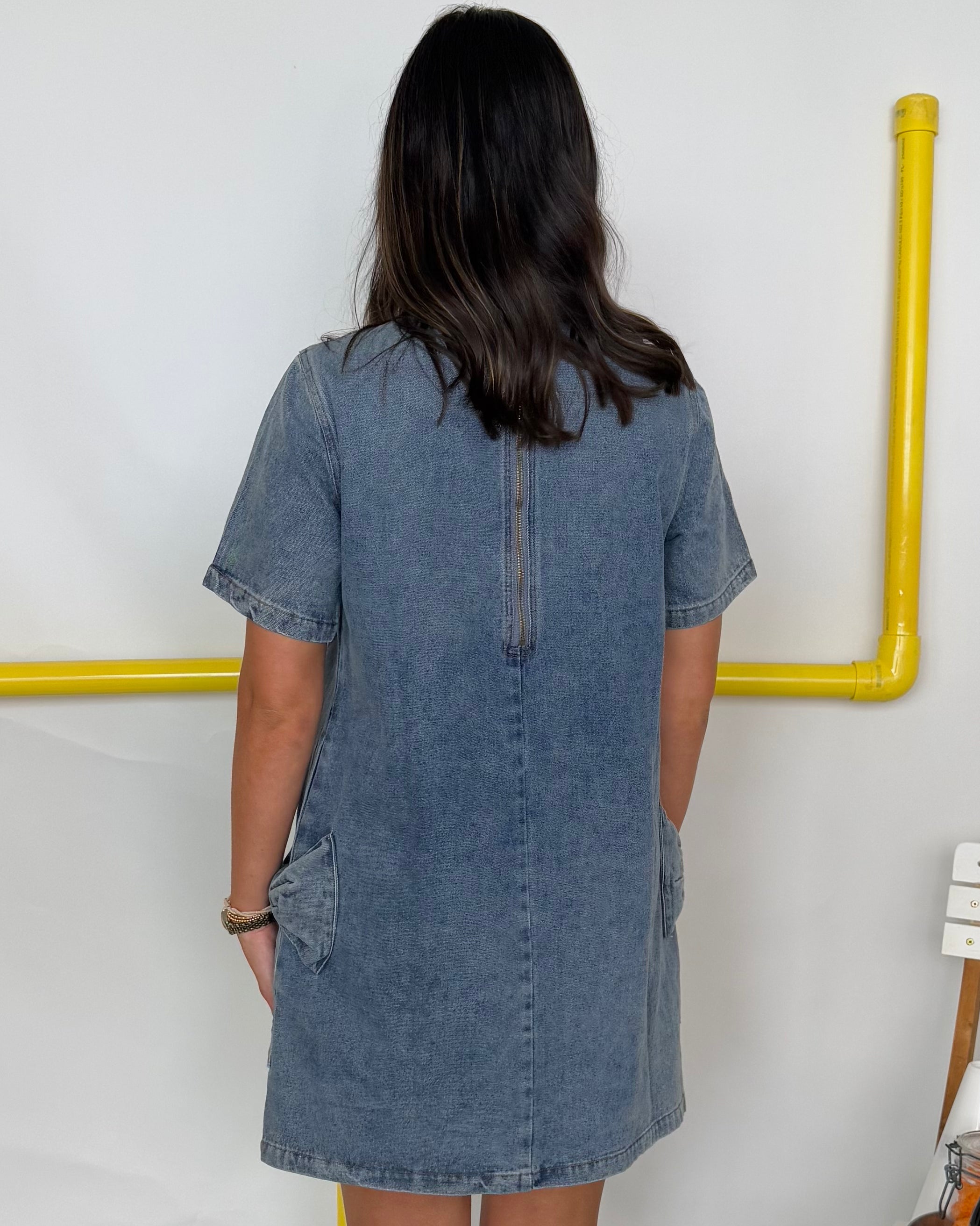 Wonderful Things Denim Bow Detail Dress-Shop-Womens-Boutique-Clothing