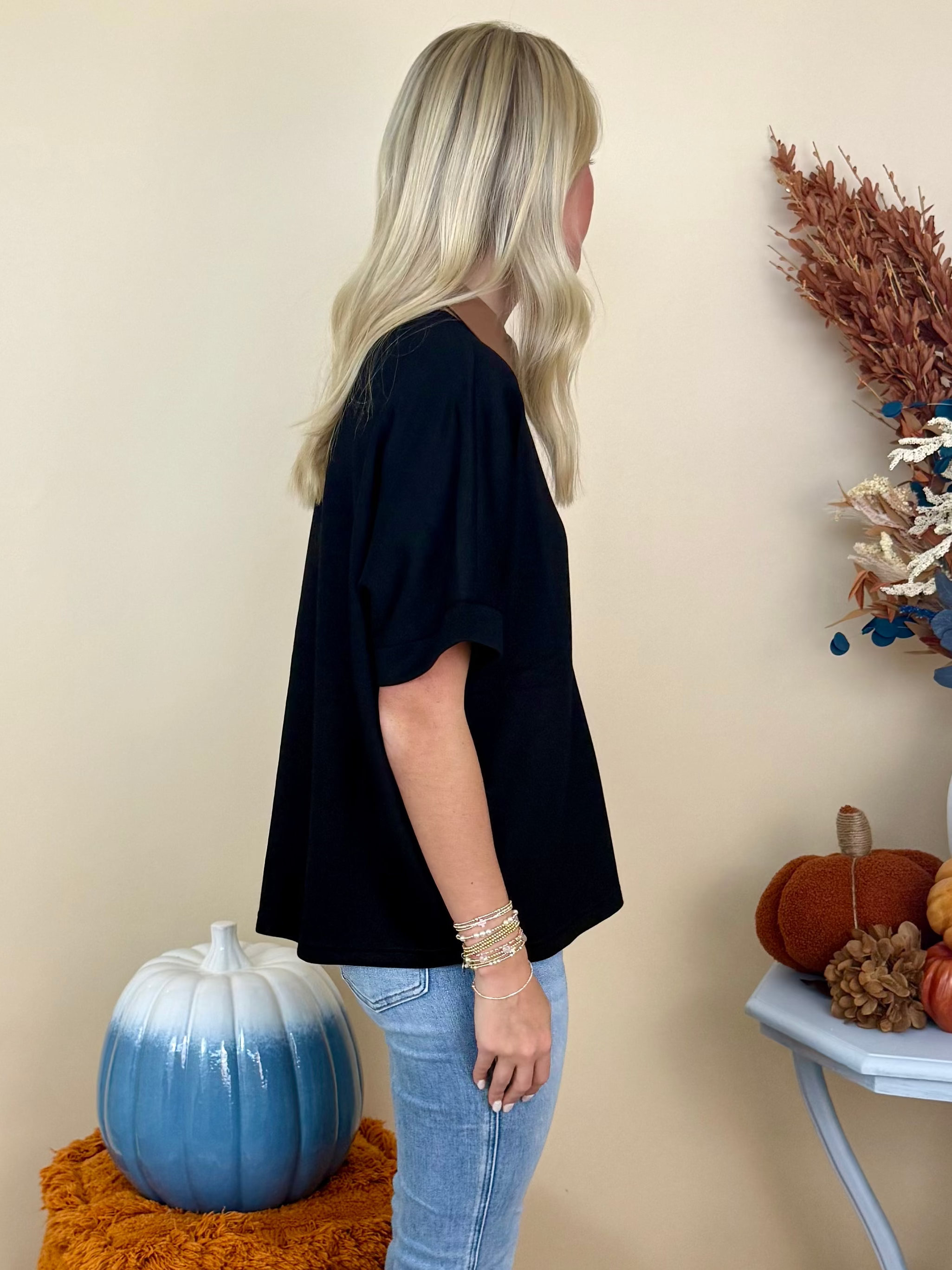 Casual Luxe Black Faux Leather Accent Top-Shop-Womens-Boutique-Clothing