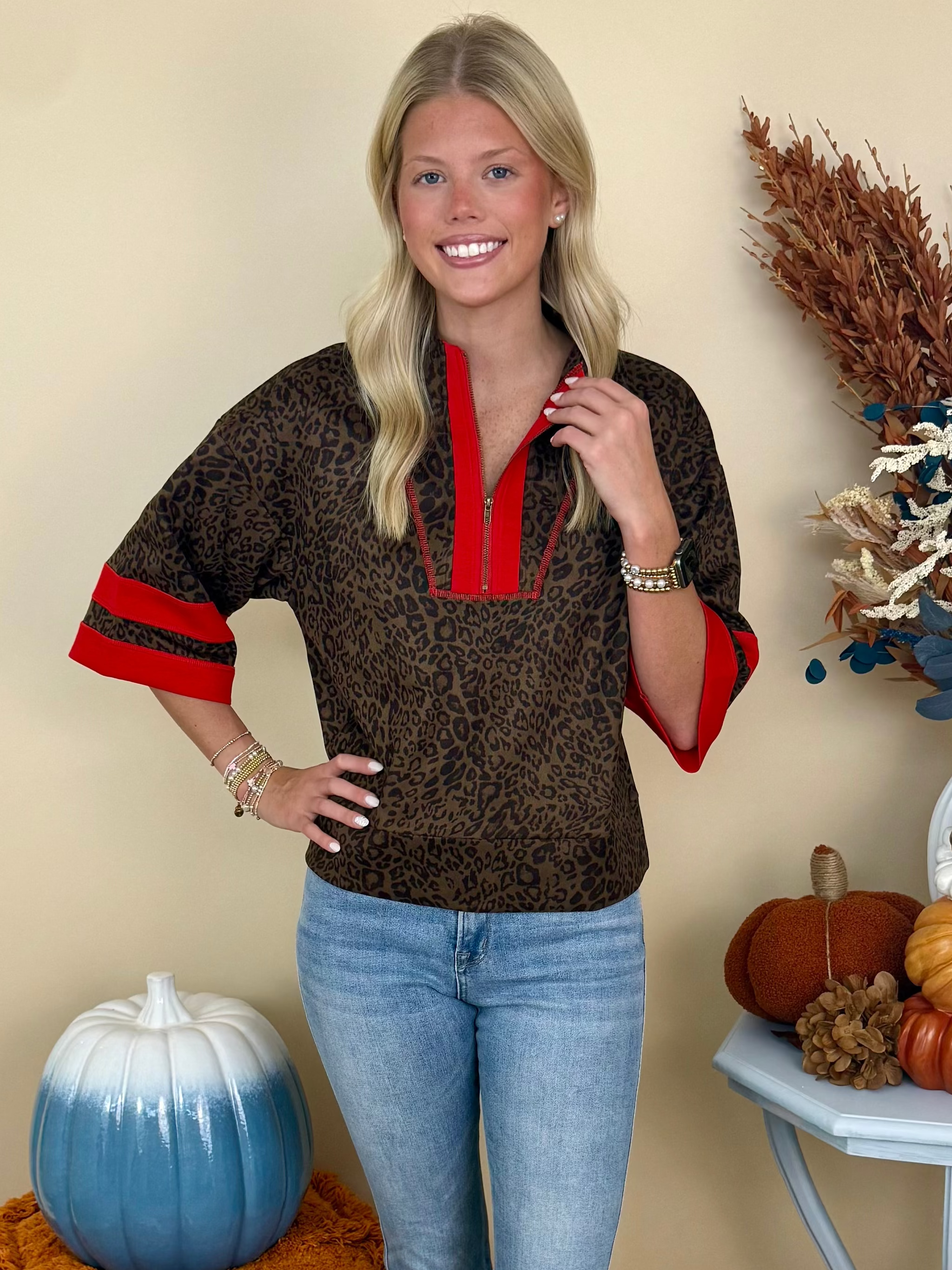 Modern Ease Brown Leopard Contrast Detail Top-Shop-Womens-Boutique-Clothing