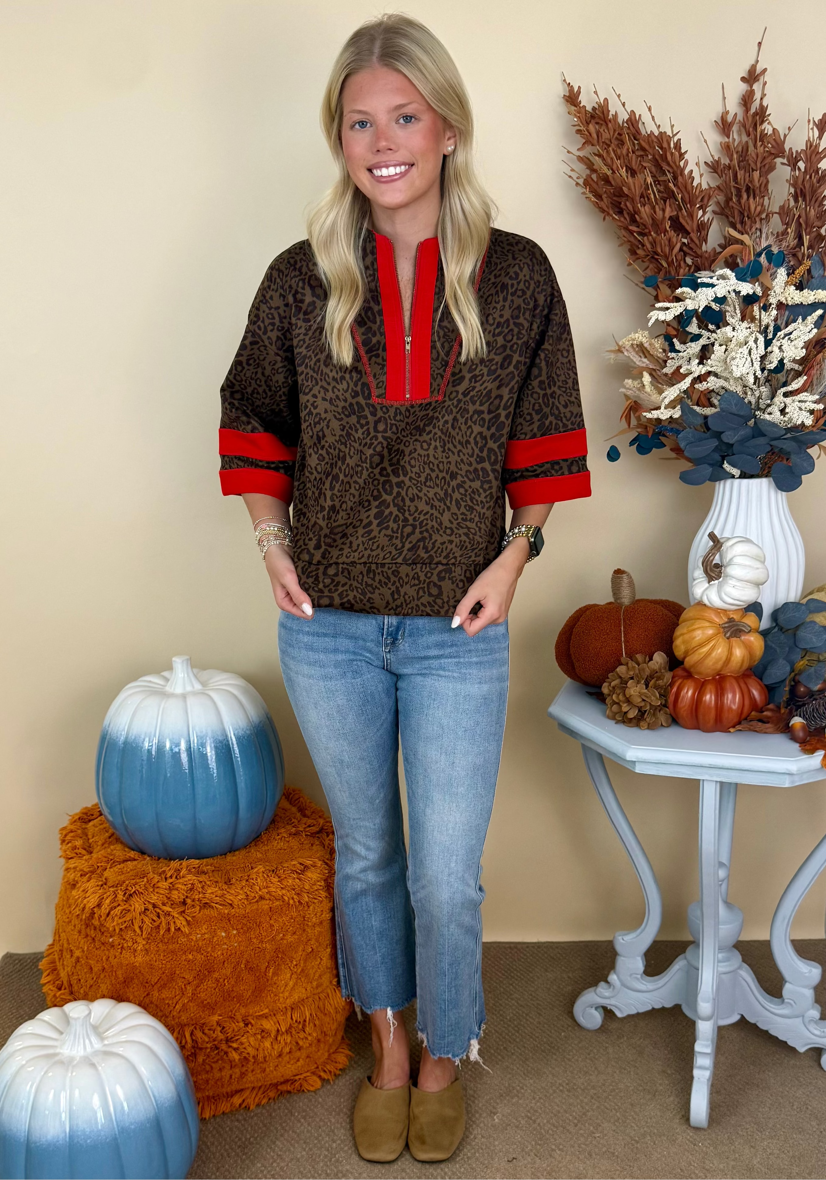 Modern Ease Brown Leopard Contrast Detail Top-Shop-Womens-Boutique-Clothing