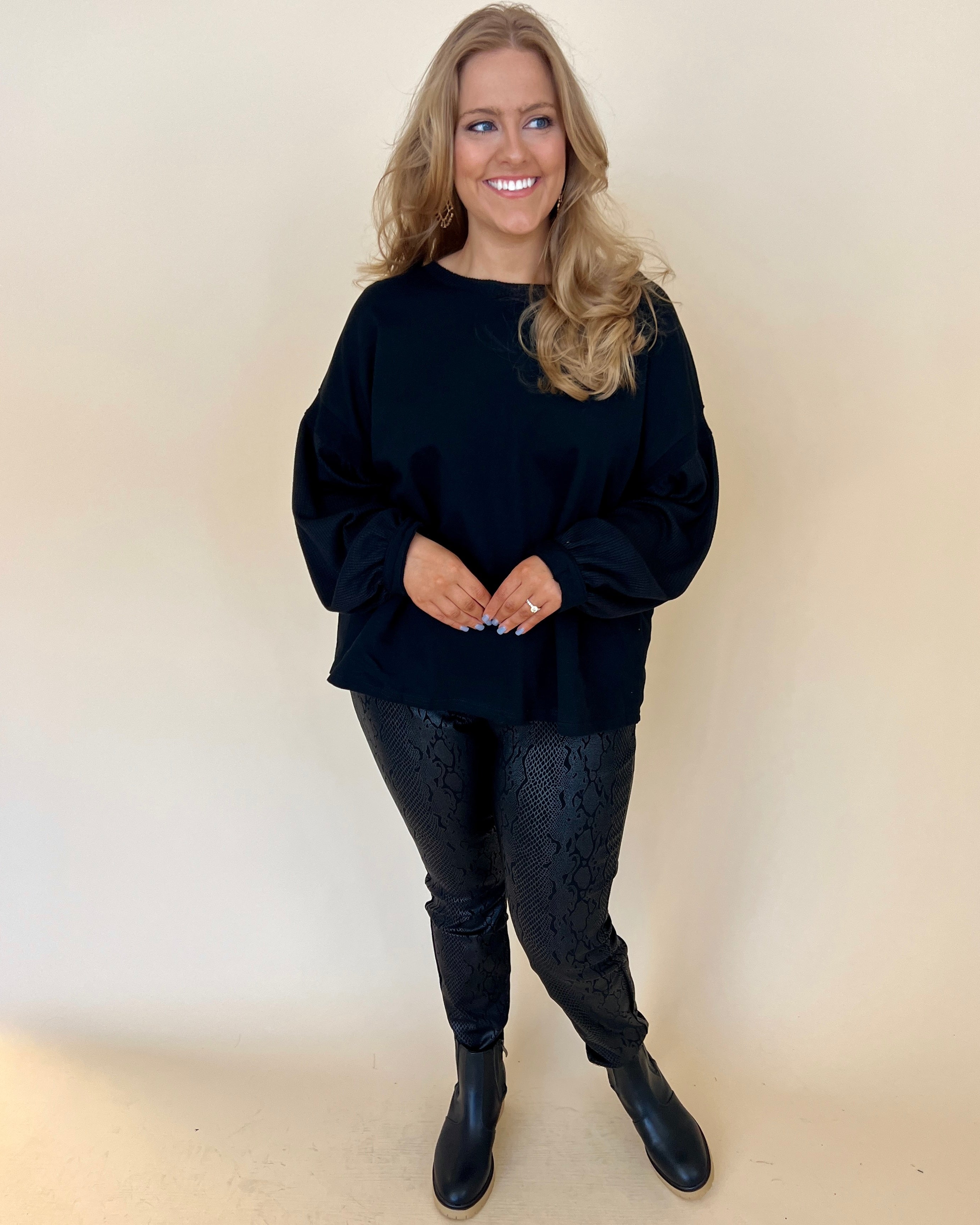Giving In Black Plus Waffle Knit Top-Shop-Womens-Boutique-Clothing