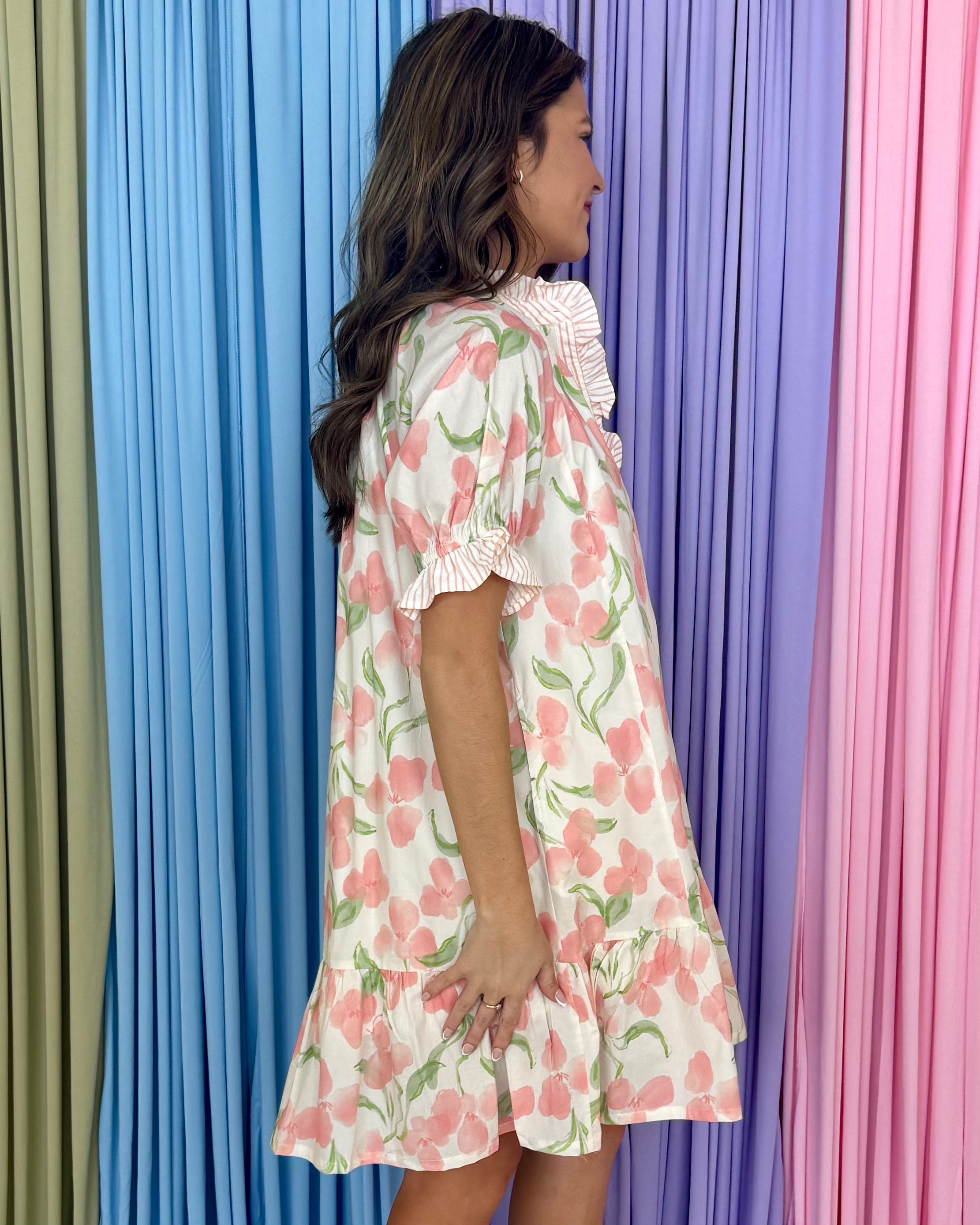 Back In Love Pink Stripe Floral Dress-Shop-Womens-Boutique-Clothing