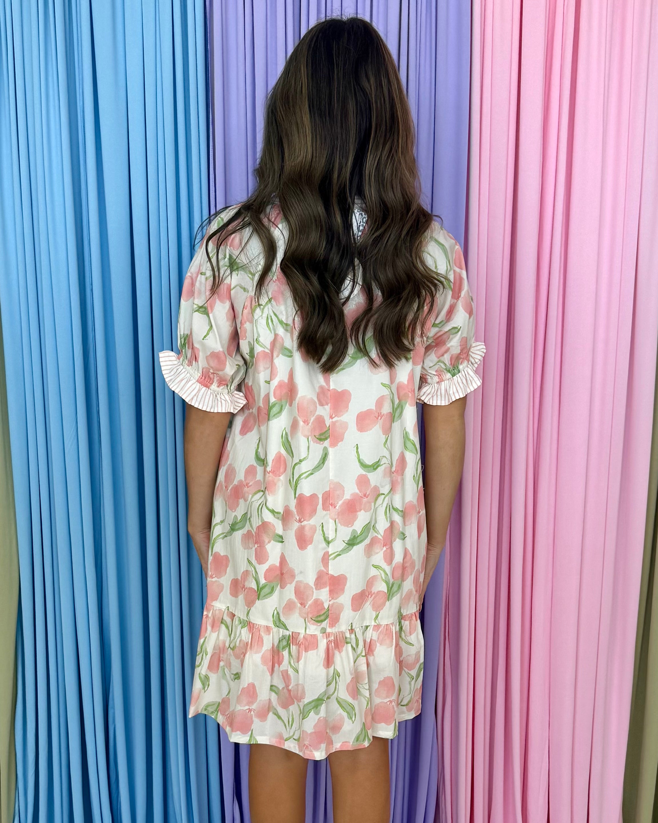 Back In Love Pink Stripe Floral Dress-Shop-Womens-Boutique-Clothing