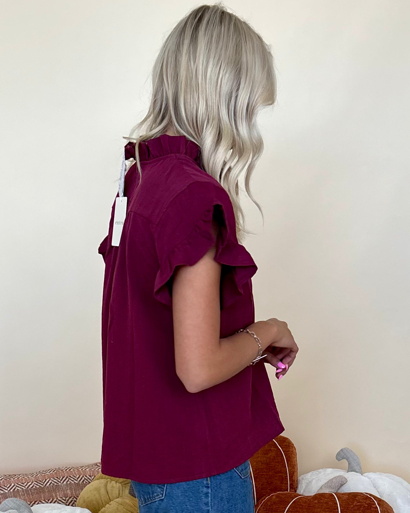 Back At It Burgundy Ruffle Top-Shop-Womens-Boutique-Clothing