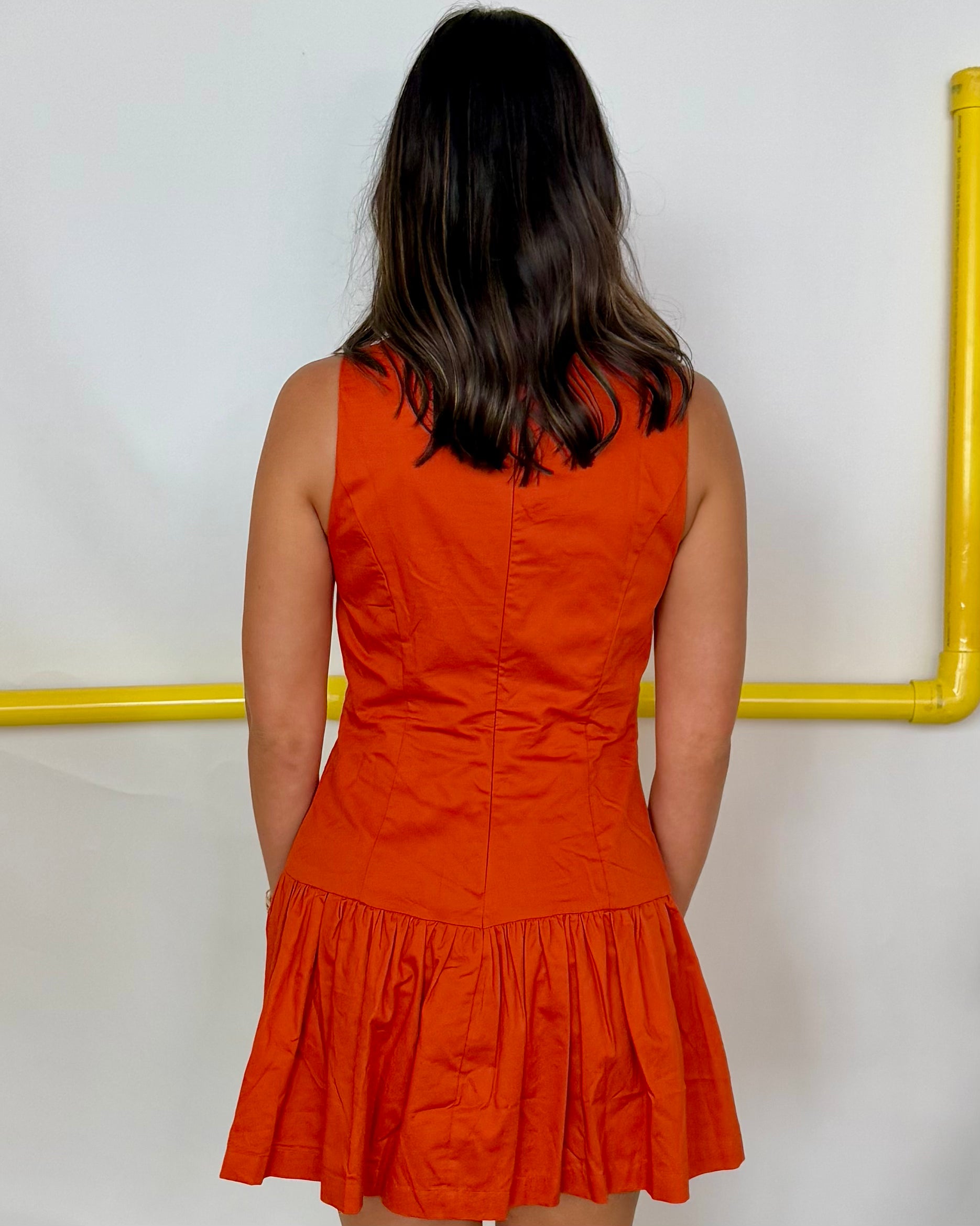 One For You Orange Sleeveless Ruffle Dress-Shop-Womens-Boutique-Clothing