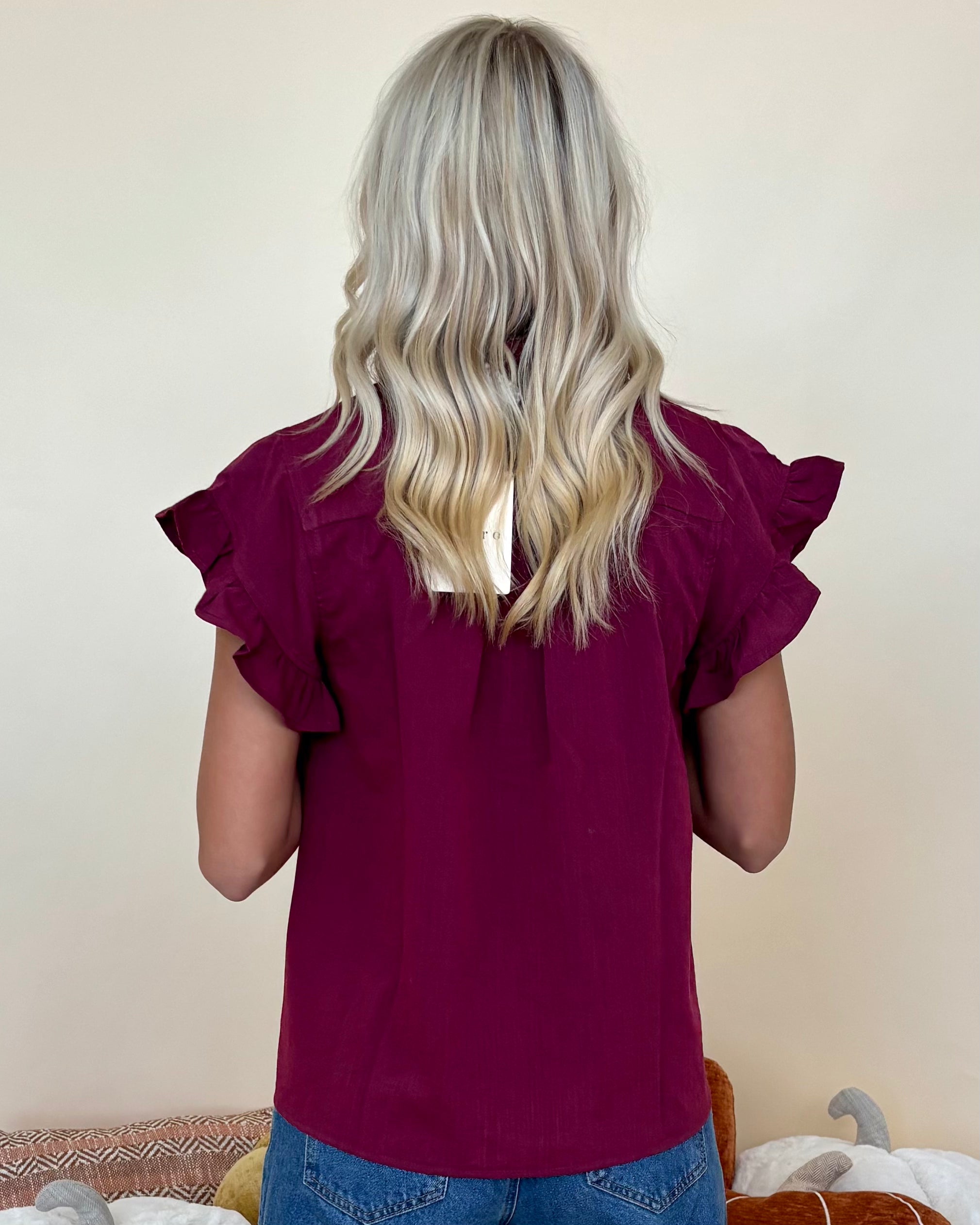 Back At It Burgundy Ruffle Top-Shop-Womens-Boutique-Clothing