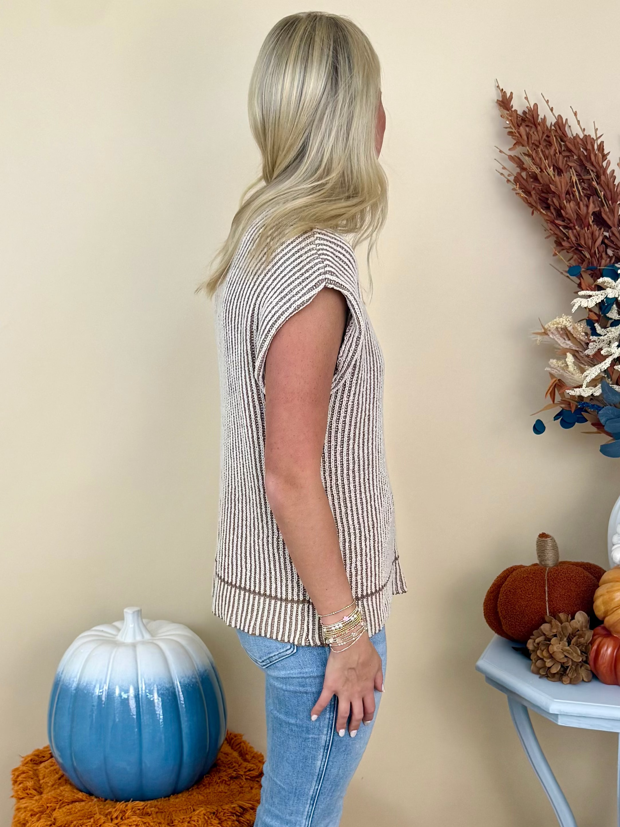 Shimmering Nights Mocha Two Tone Mock Neck Sleeveless Sweater-Shop-Womens-Boutique-Clothing
