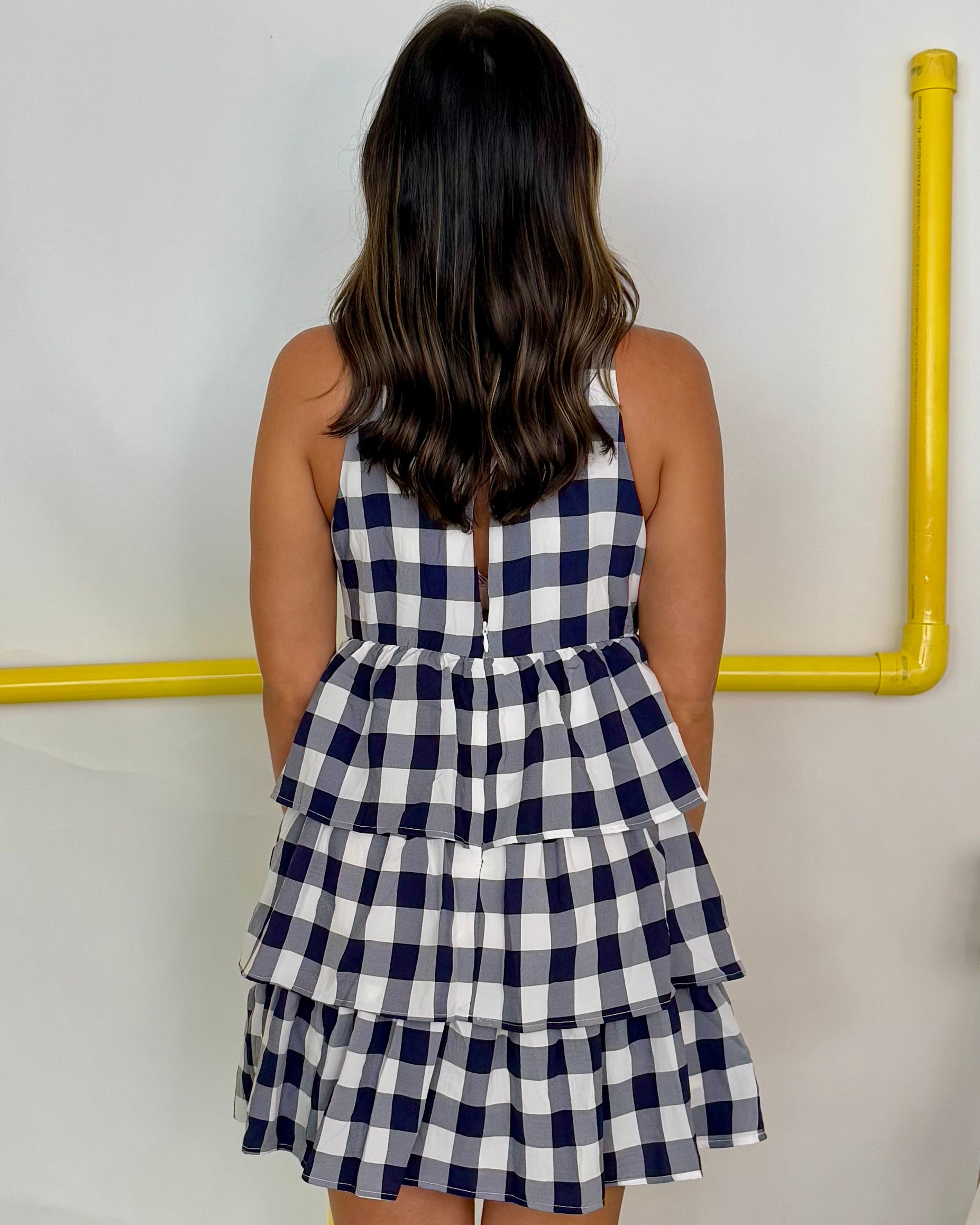 Stay Ready Navy Gingham Sleeveless Dress-Shop-Womens-Boutique-Clothing