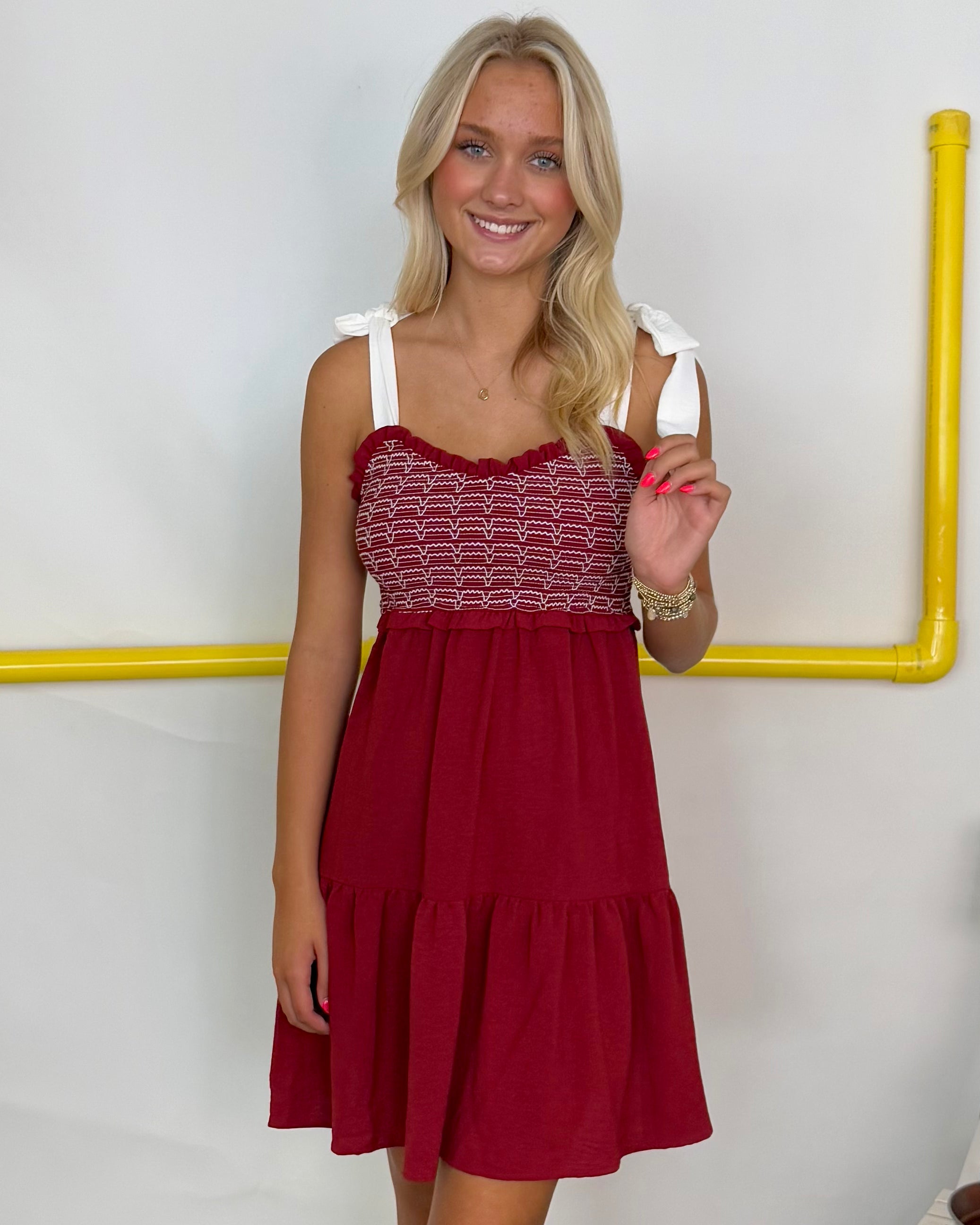 Looking Forward Garnet Embroidered Tie Dress-Shop-Womens-Boutique-Clothing
