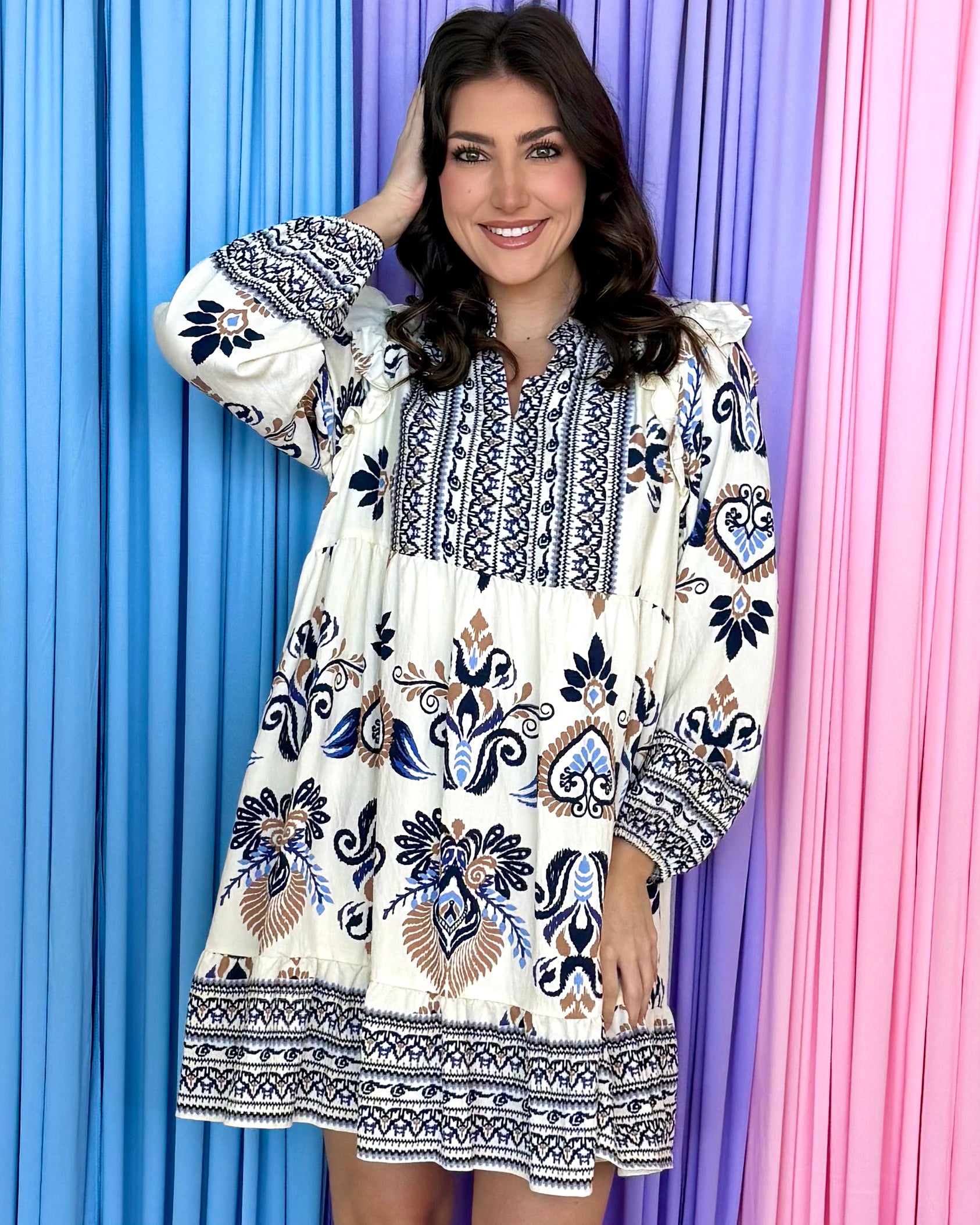 All My Luck Navy Print Dress-Shop-Womens-Boutique-Clothing