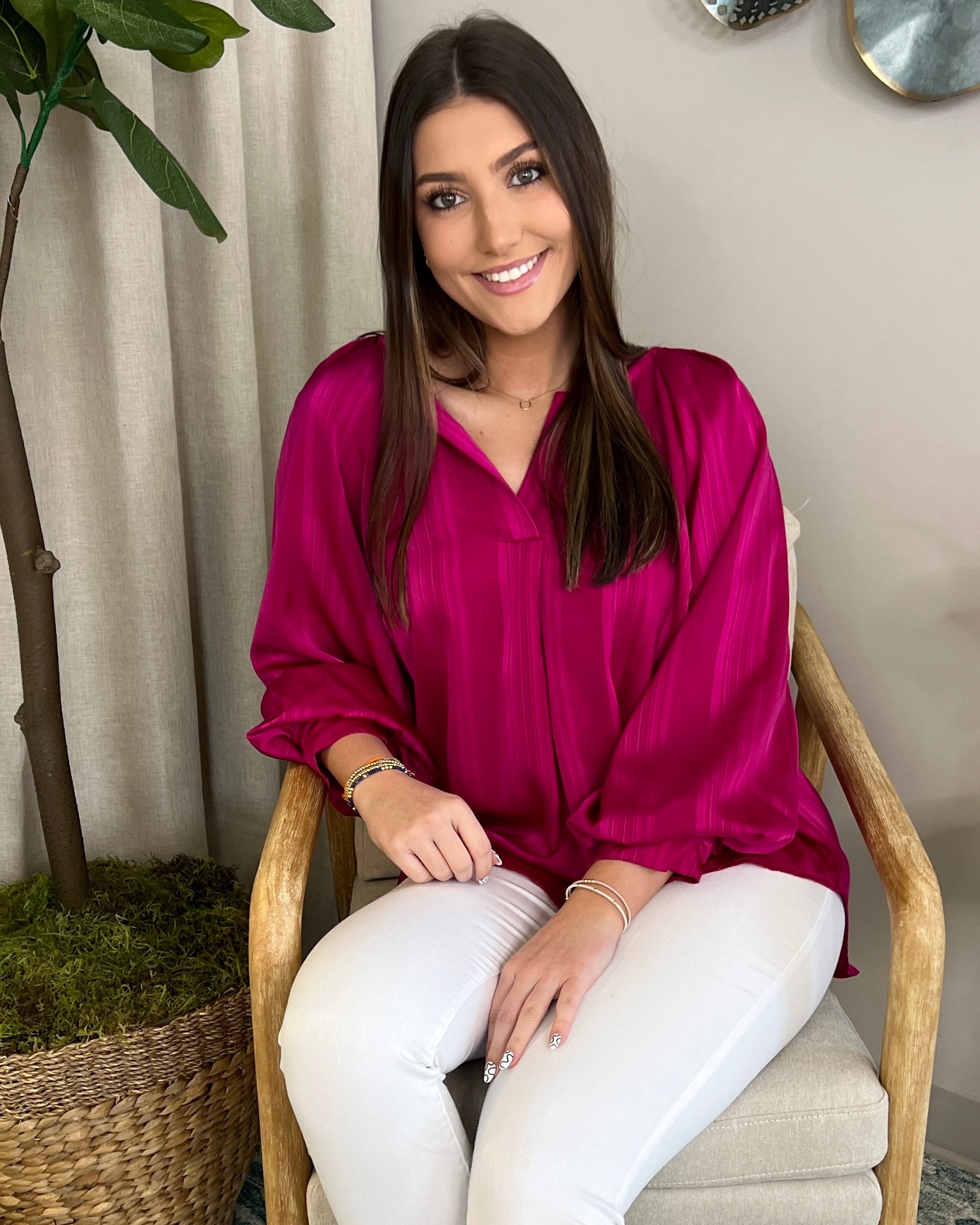 Chilly Wind Magenta Satin Stripe Top-Shop-Womens-Boutique-Clothing