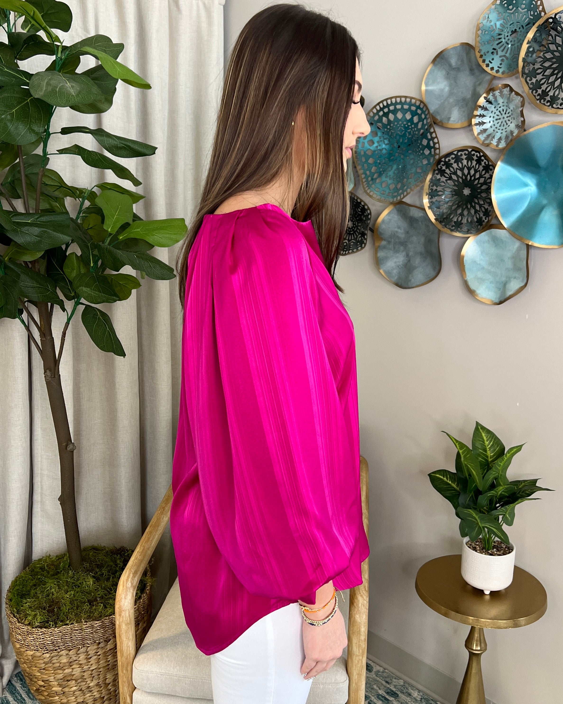 Chilly Wind Magenta Satin Stripe Top-Shop-Womens-Boutique-Clothing