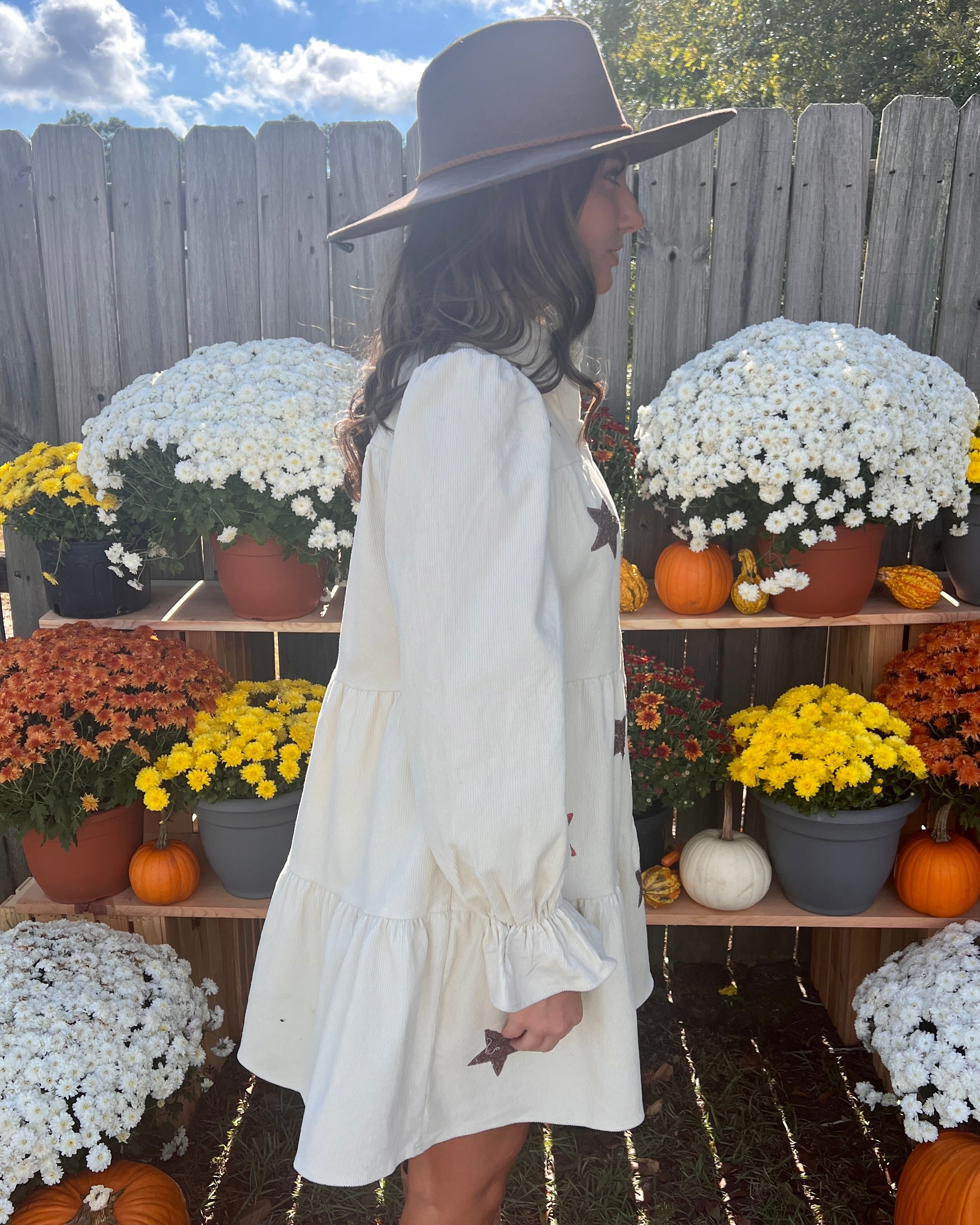 Nothing Better Sand Corduroy Star Sequins Dress-Shop-Womens-Boutique-Clothing
