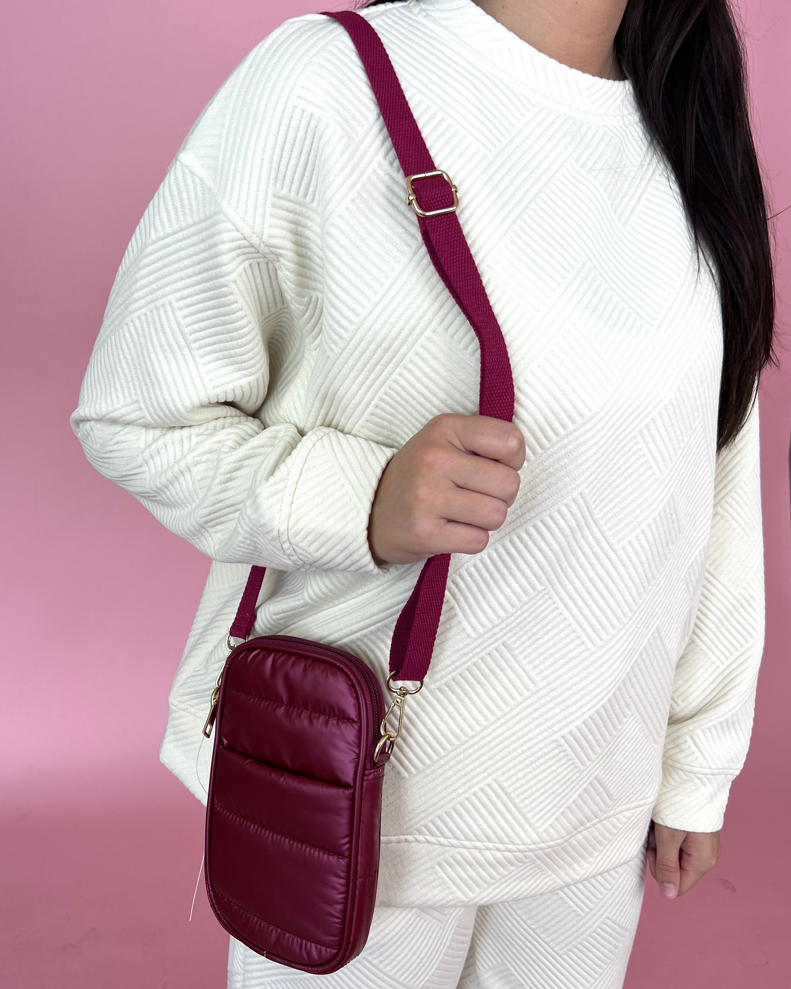 Go Get Em' Burgundy Puffer Crossbody Bag-Regular-Shop-Womens-Boutique-Clothing