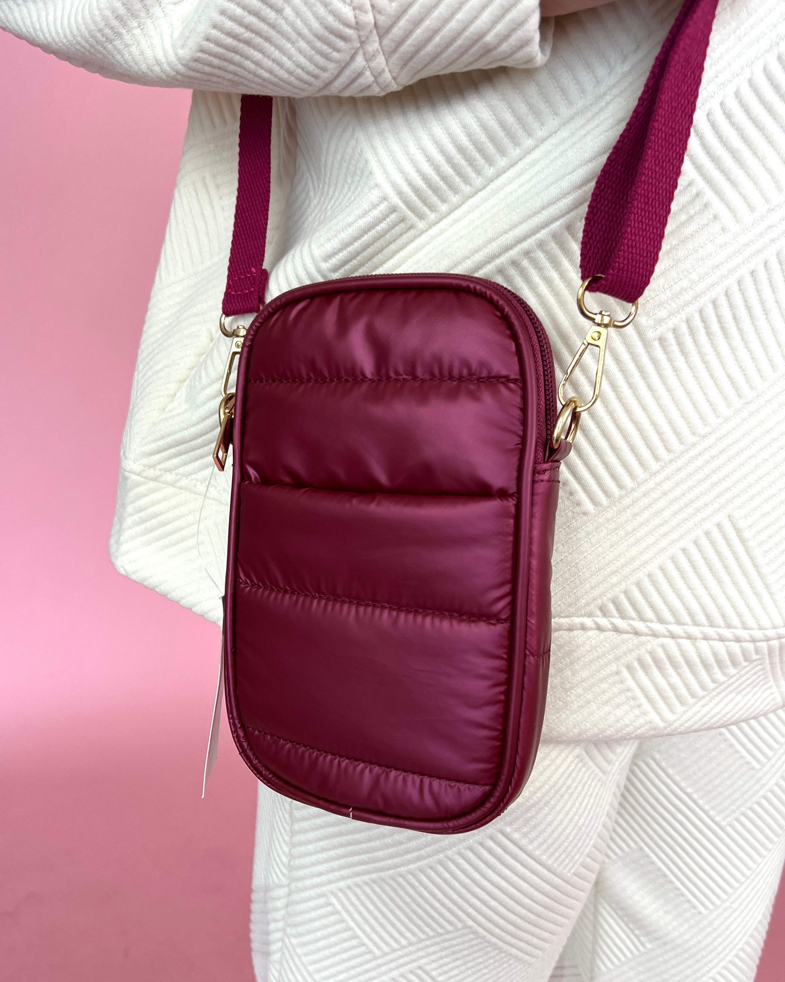 Go Get Em' Burgundy Puffer Crossbody Bag-Regular-Shop-Womens-Boutique-Clothing