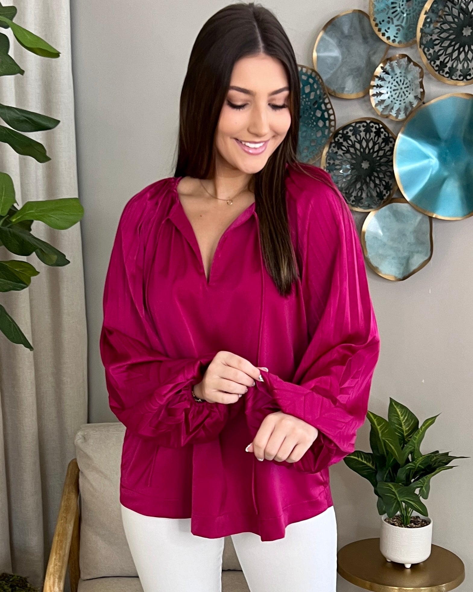 Opening Act Magenta Pleated Top-Shop-Womens-Boutique-Clothing