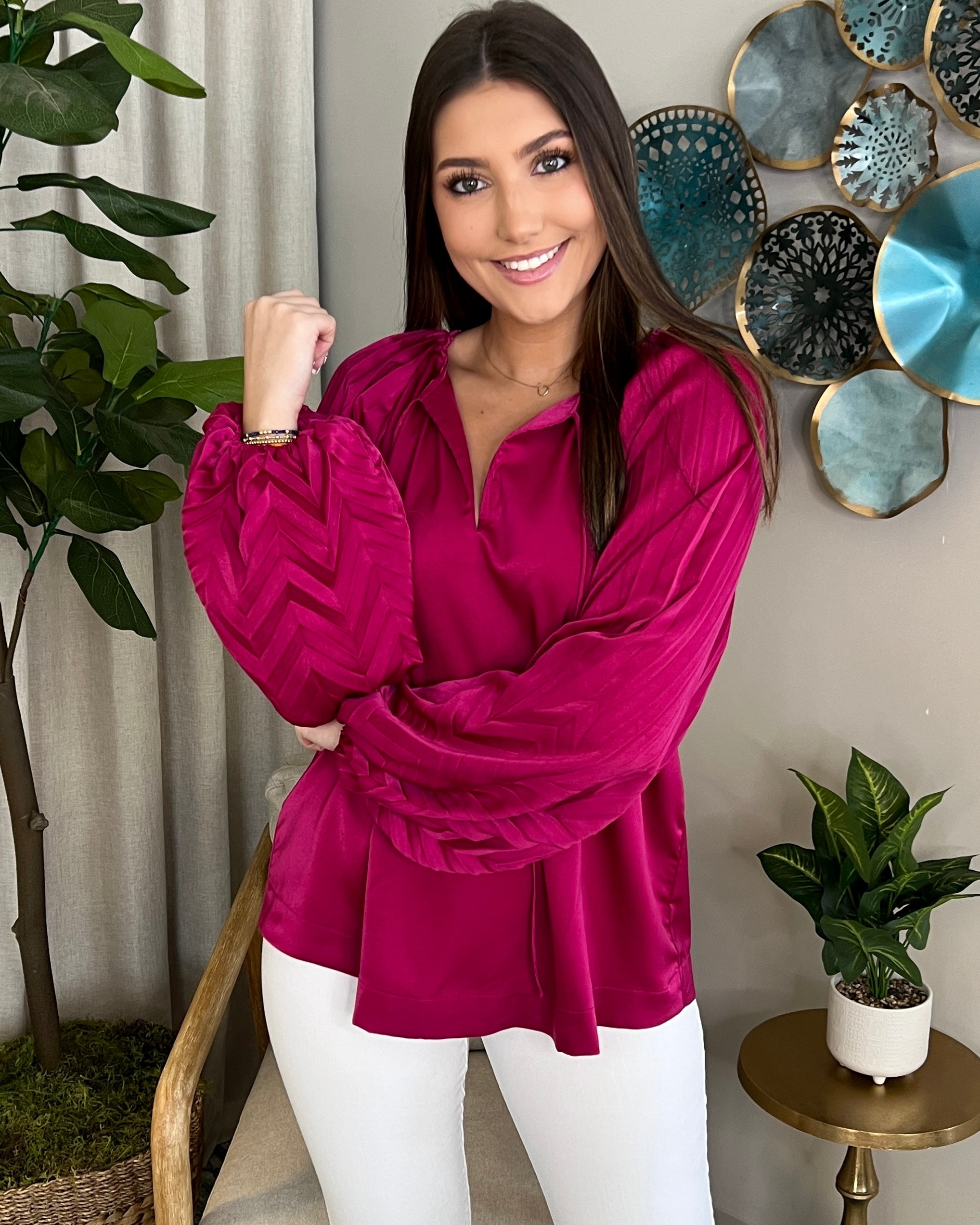 Opening Act Magenta Pleated Top-Shop-Womens-Boutique-Clothing