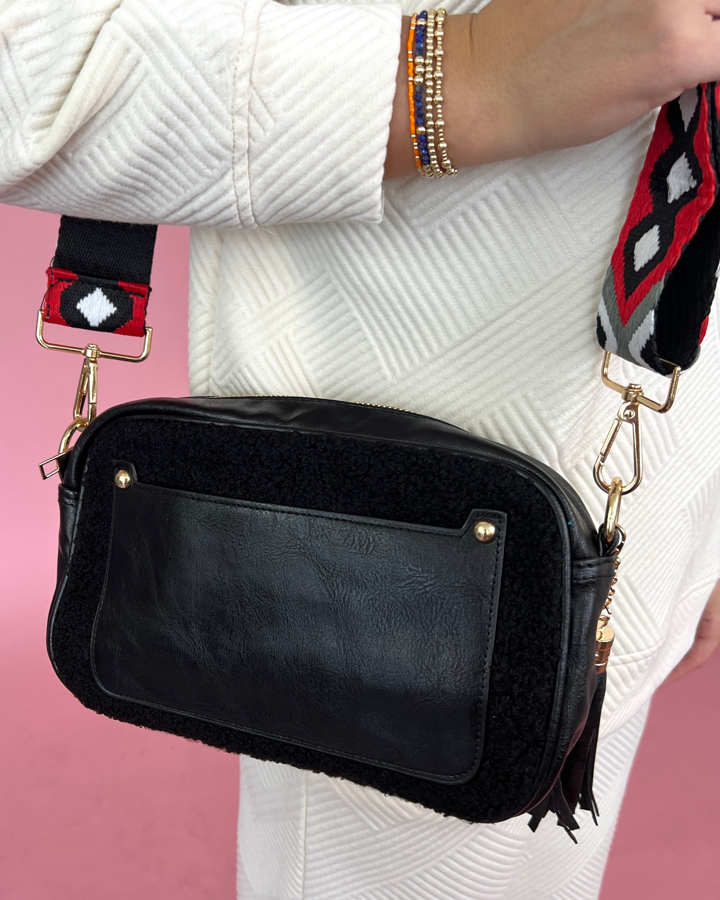 Pack It Full Black Leather Sherpa Bag-Regular-Shop-Womens-Boutique-Clothing