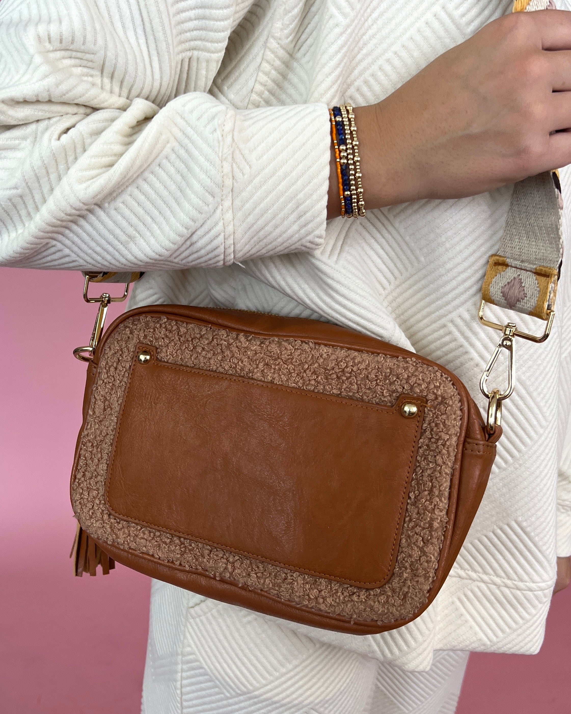 Pack It Full Brown Leather Sherpa Bag-Shop-Womens-Boutique-Clothing