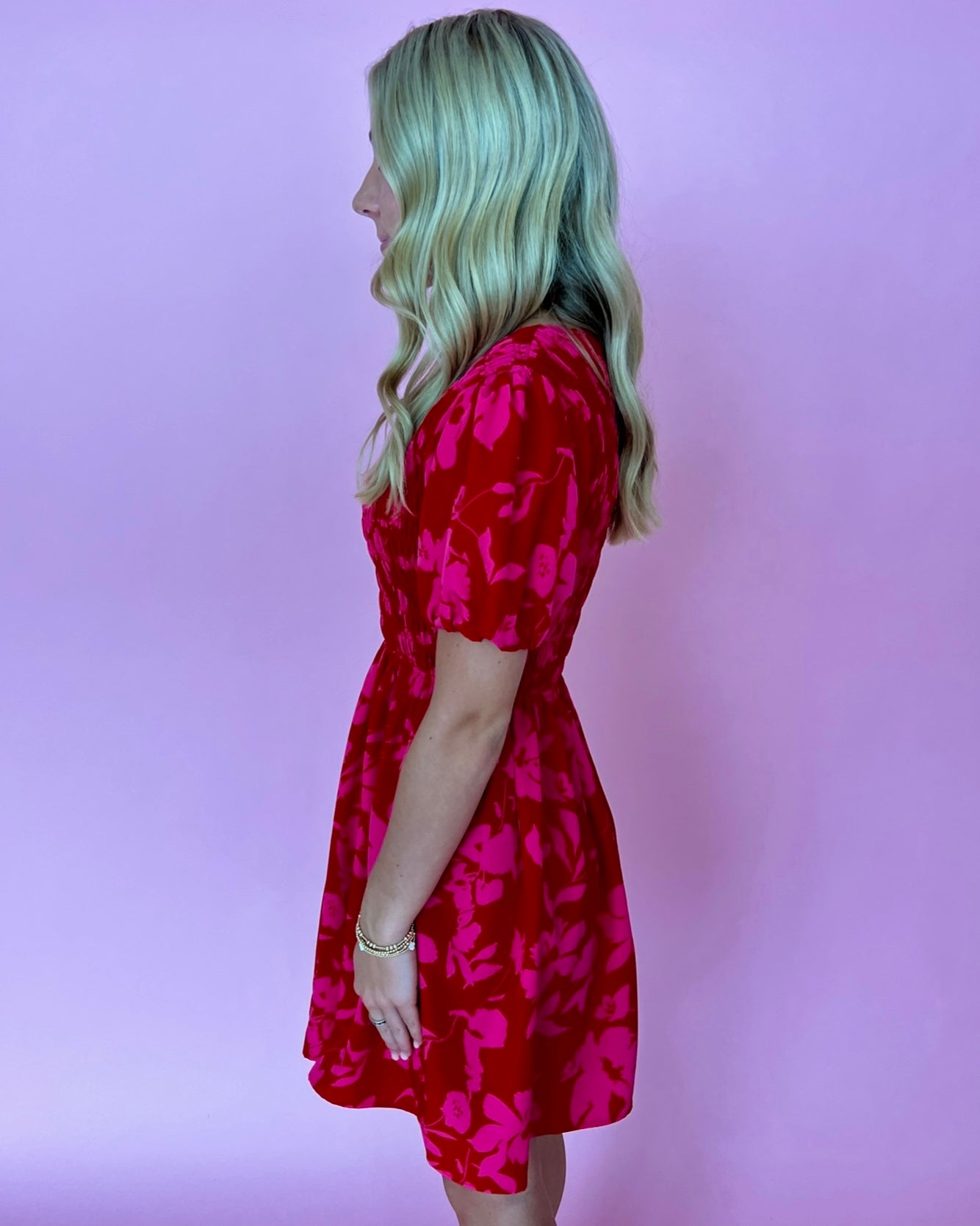 Pressed For Paradise Red Floral Puff Sleeve Smocked Dress-Shop-Womens-Boutique-Clothing
