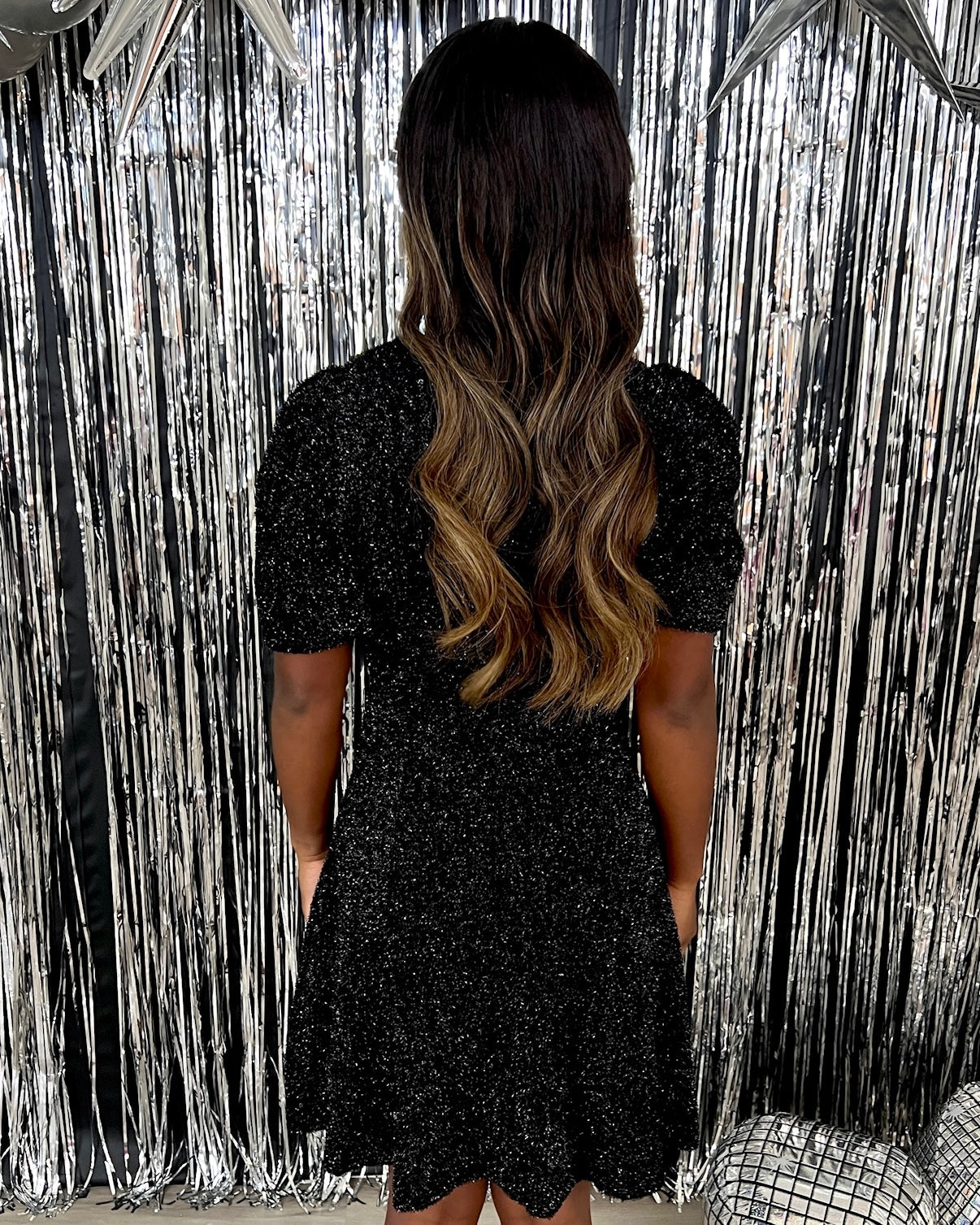 Impress Me Black Metallic Velvet Dress-Shop-Womens-Boutique-Clothing