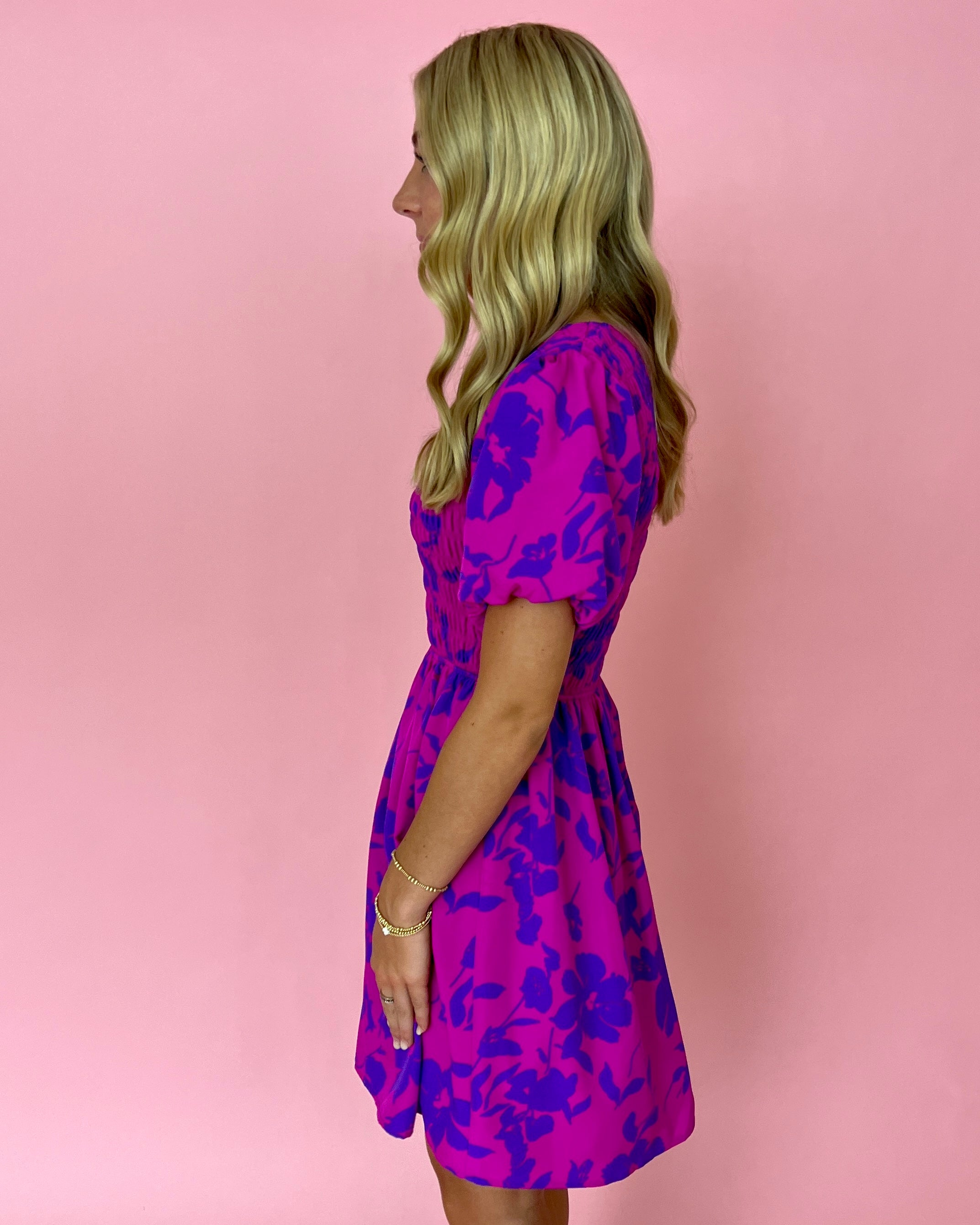 Pressed For Paradise Purple Floral Puff Sleeve Smocked Dress-Shop-Womens-Boutique-Clothing