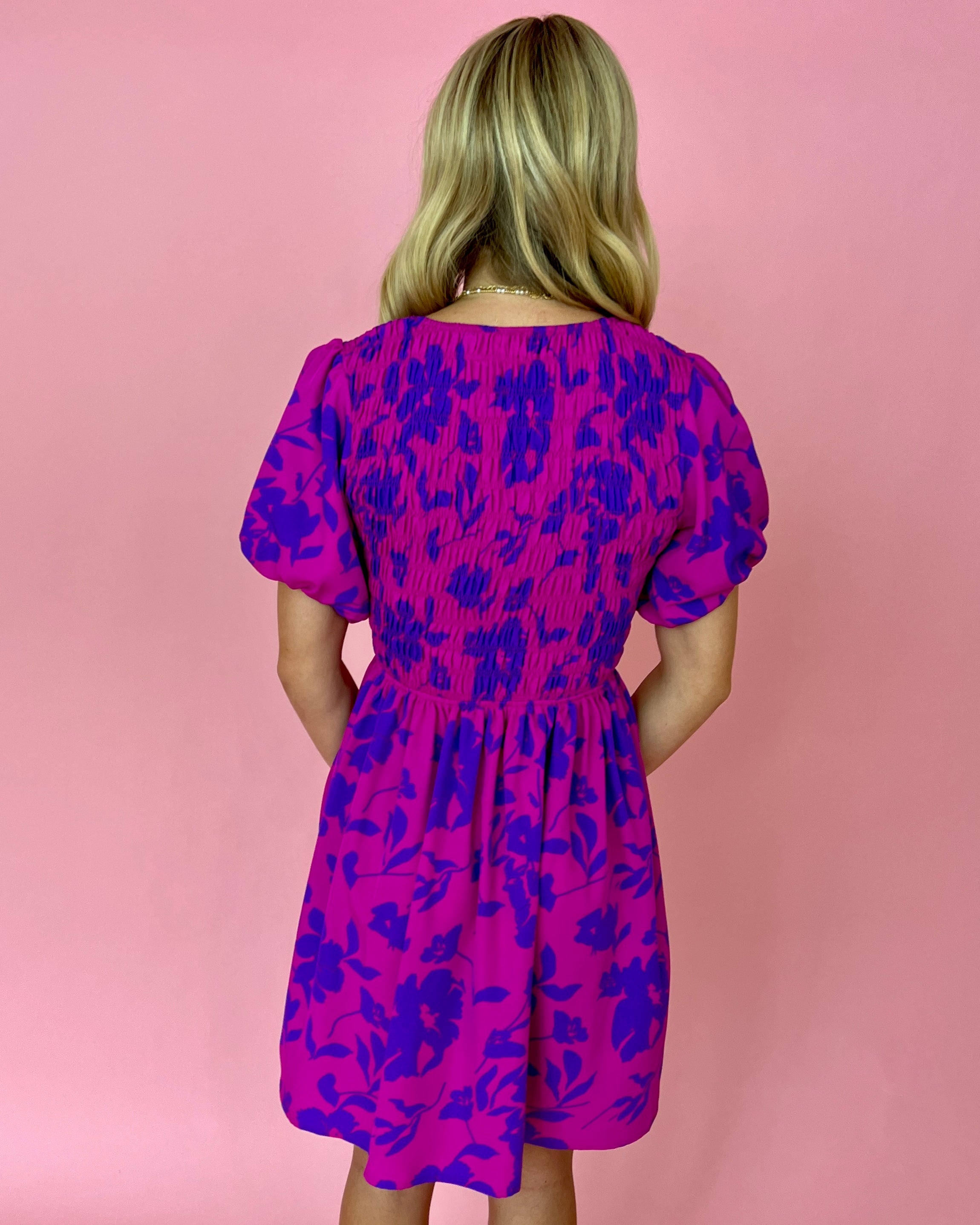 Pressed For Paradise Purple Floral Puff Sleeve Smocked Dress-Shop-Womens-Boutique-Clothing