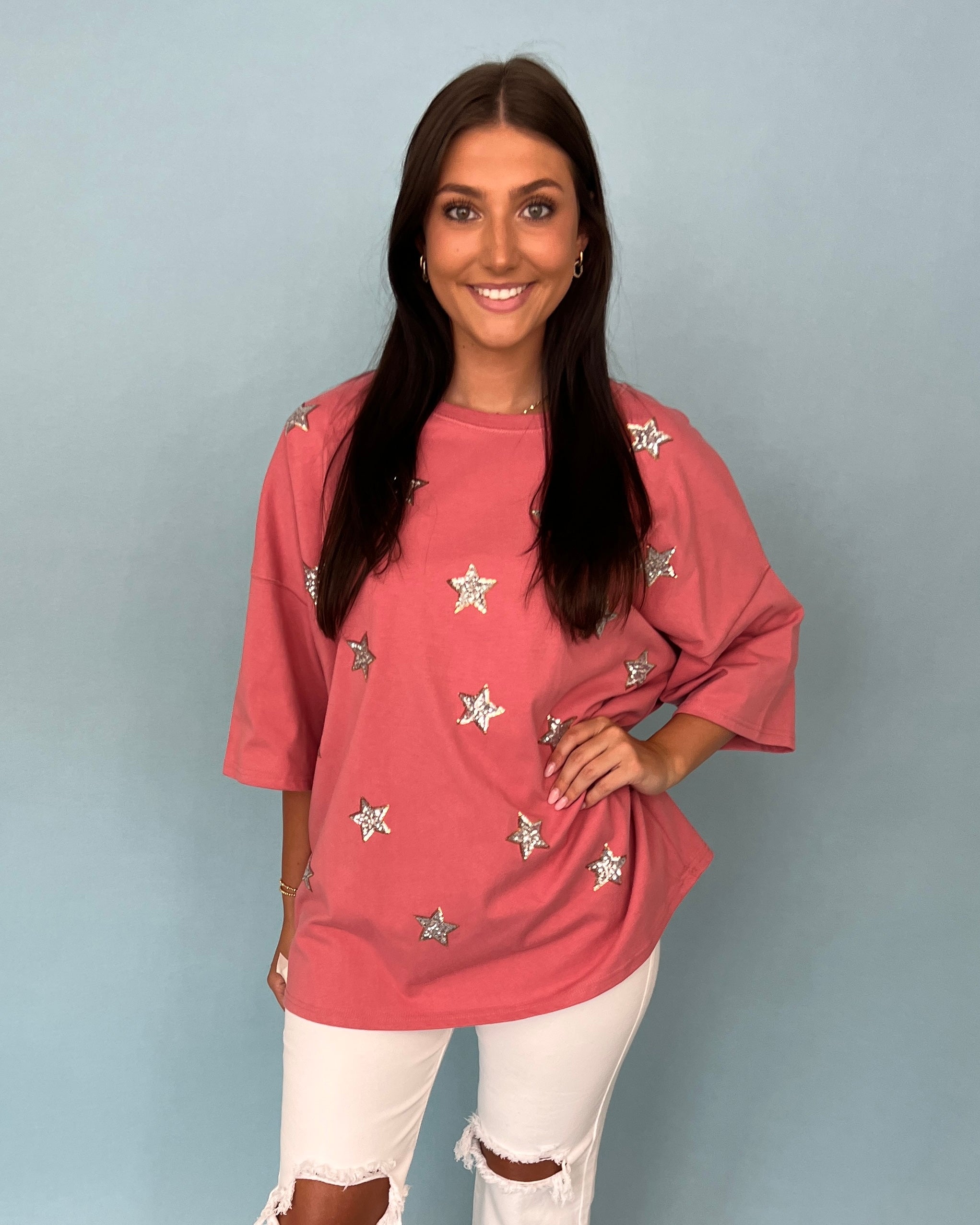 A Good Time Pink Star Sequins Patch Top-Shop-Womens-Boutique-Clothing