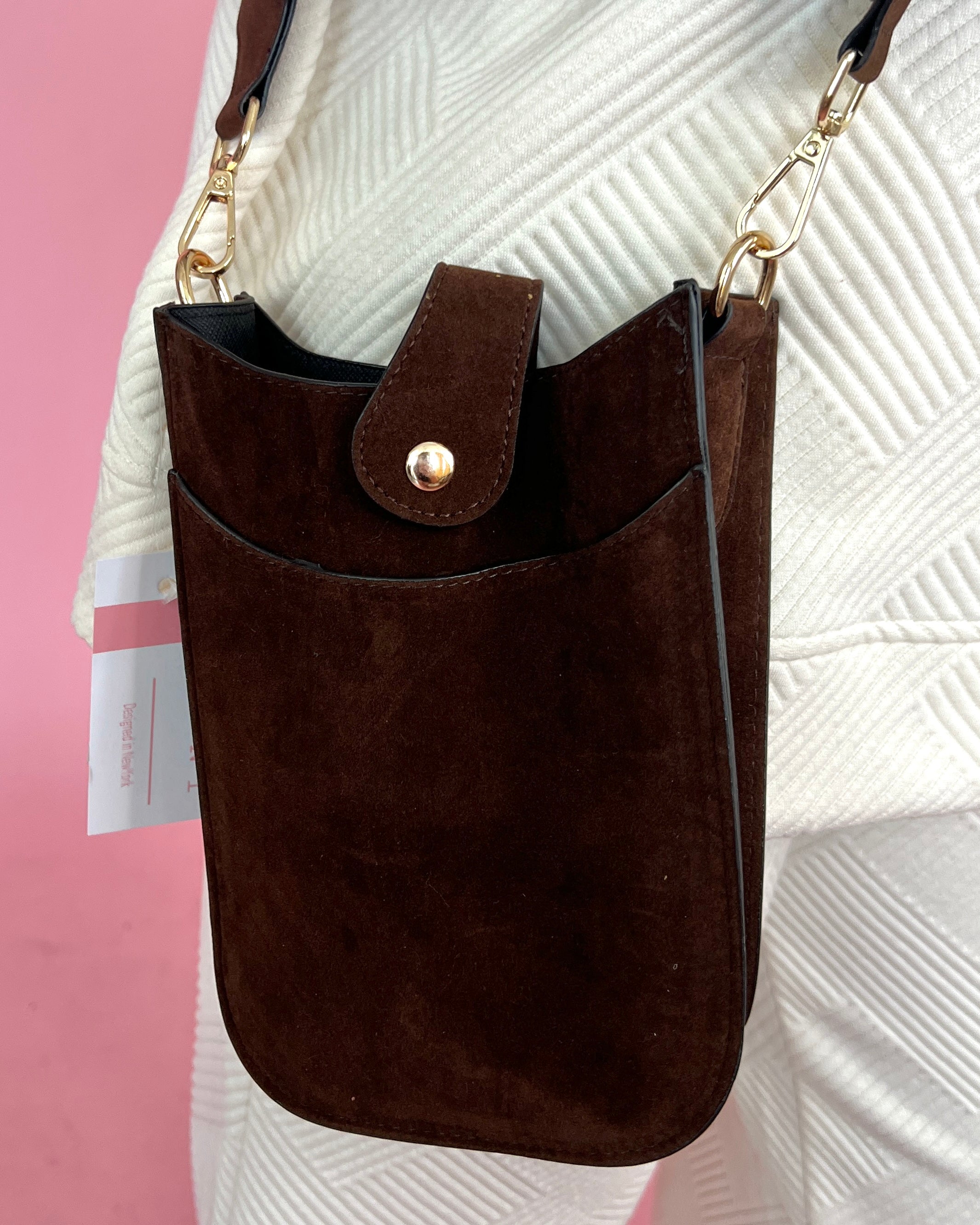 One Way Dark Brown Suede Envelope Handbag-Shop-Womens-Boutique-Clothing