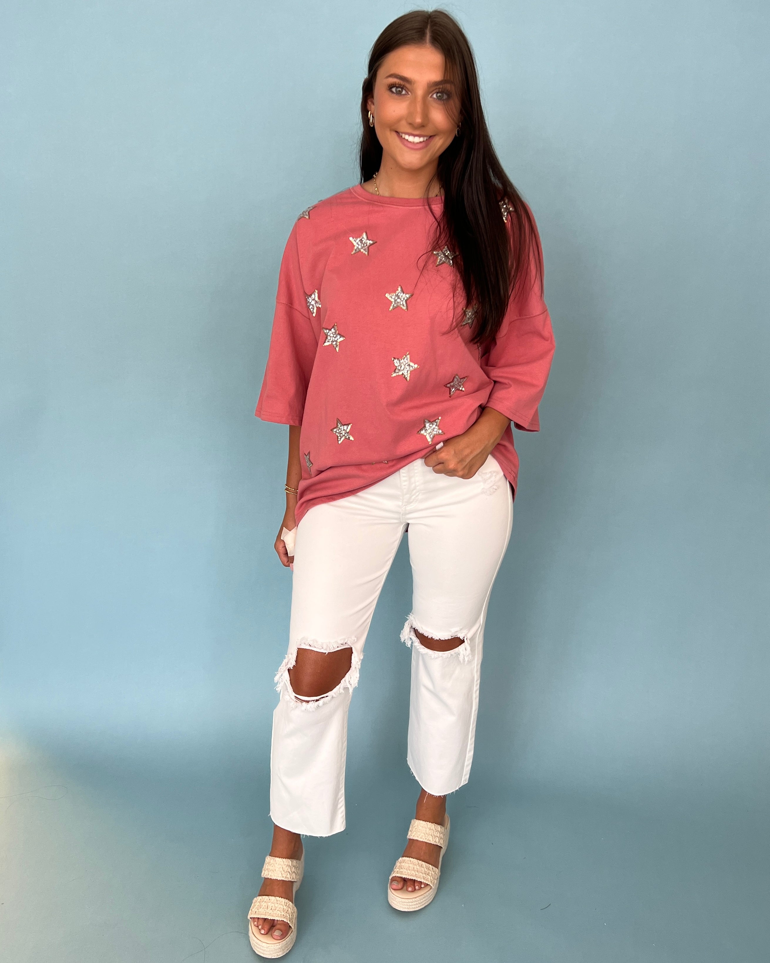A Good Time Pink Star Sequins Patch Top-Shop-Womens-Boutique-Clothing