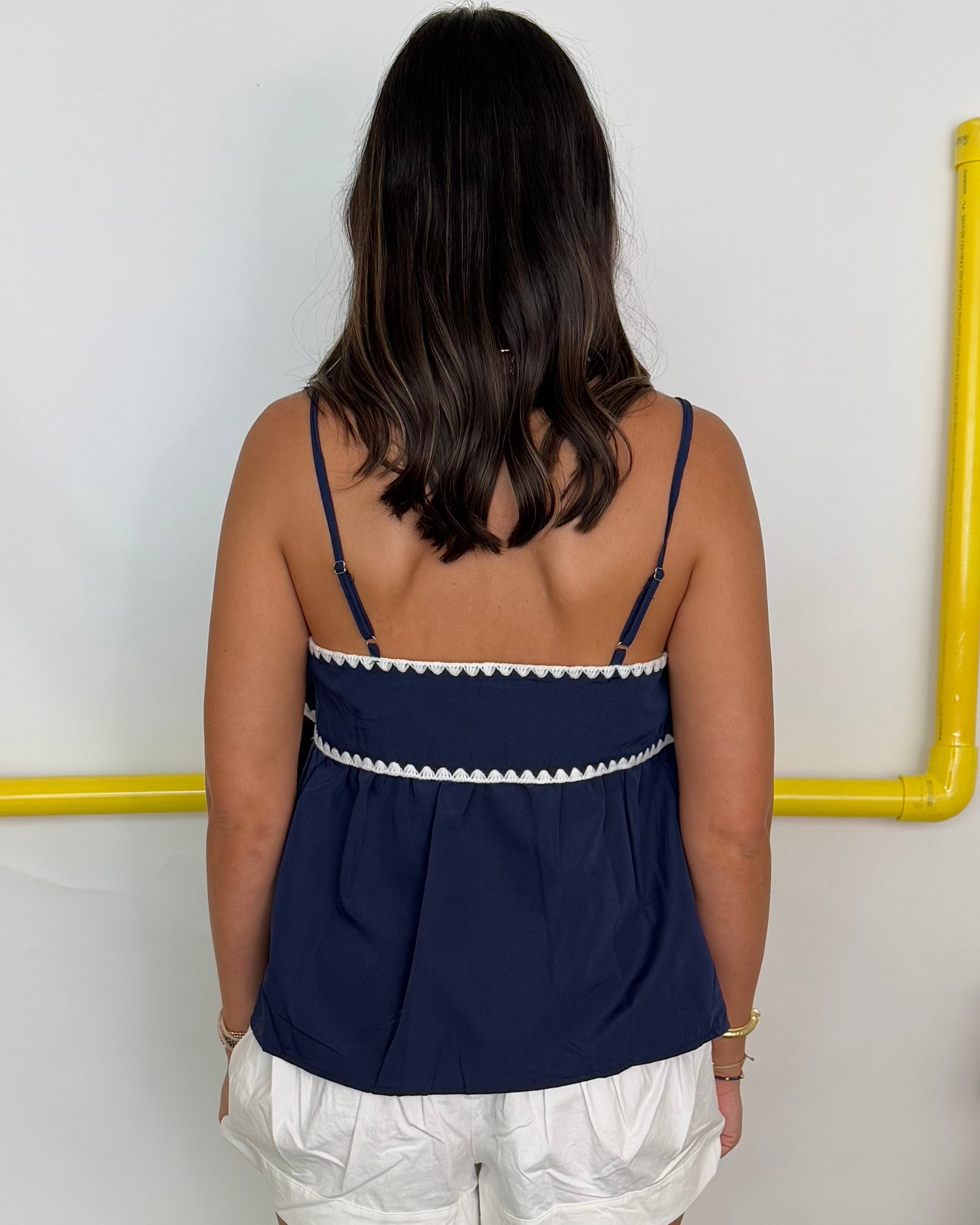 All Good Signs Navy Stitch Babydoll Top-Shop-Womens-Boutique-Clothing