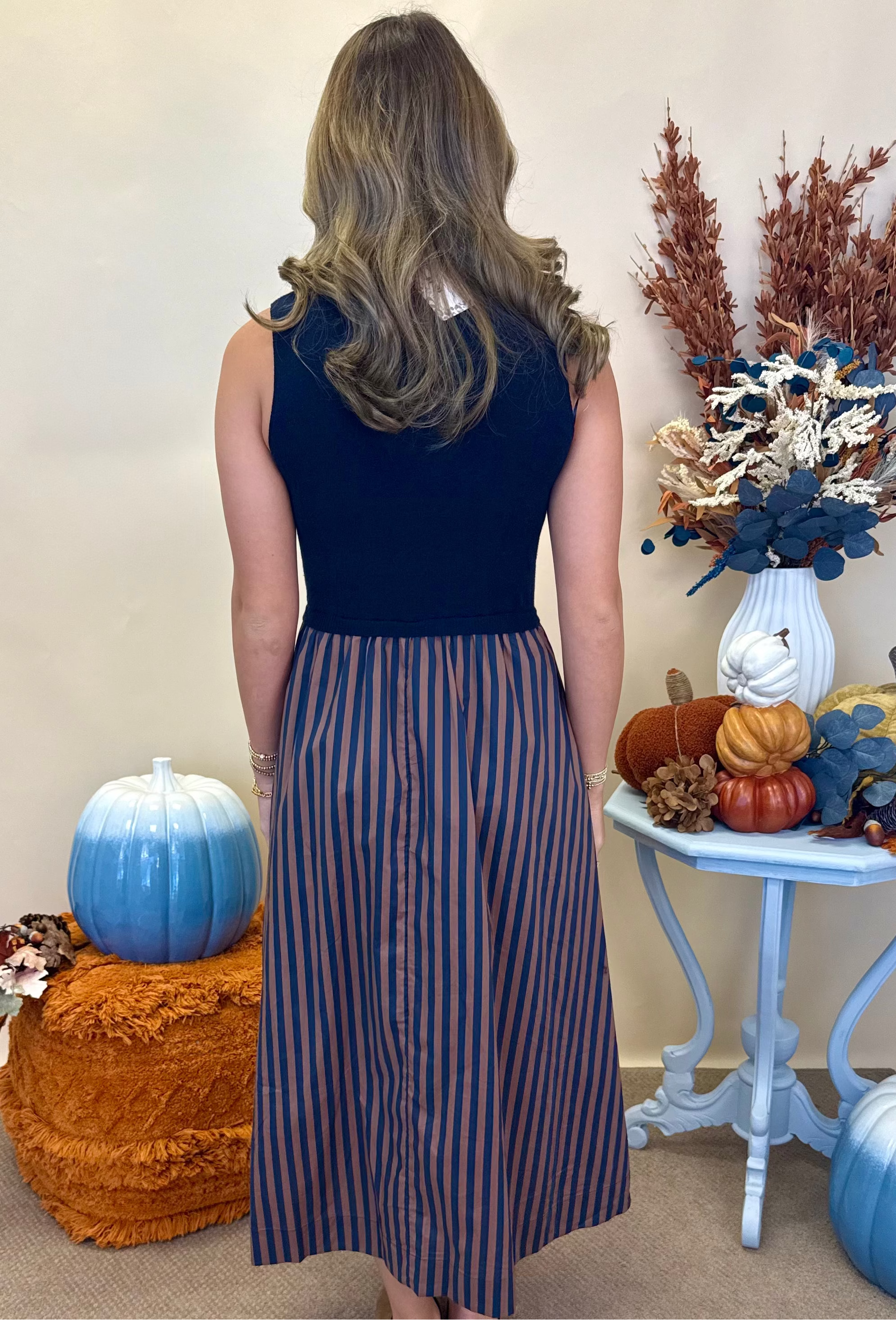 Cozy Evenings Navy Mock Neck Sleeveless Midi Dress-Shop-Womens-Boutique-Clothing