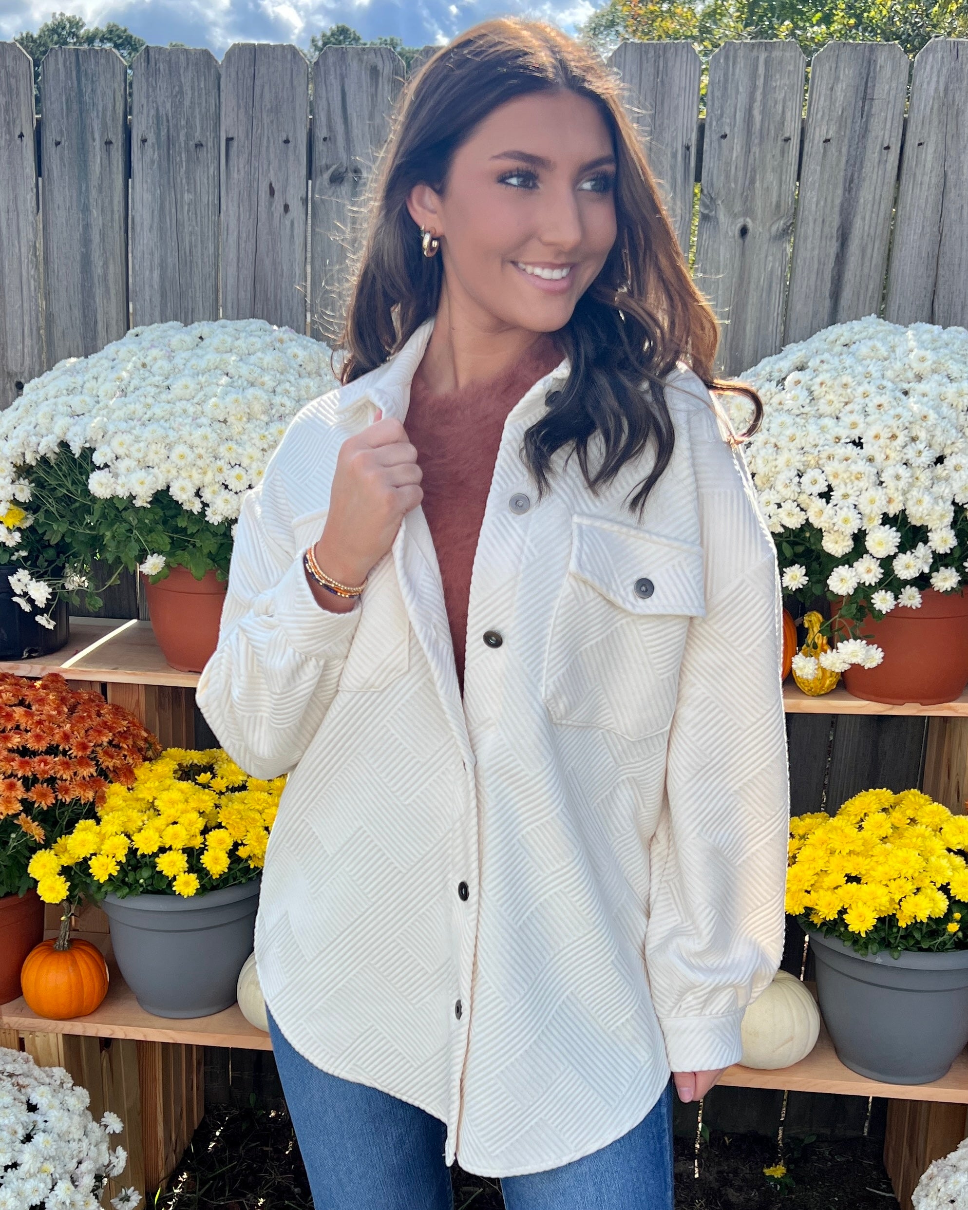 Stay Near Ecru Textured Shirt Jacket-Shop-Womens-Boutique-Clothing