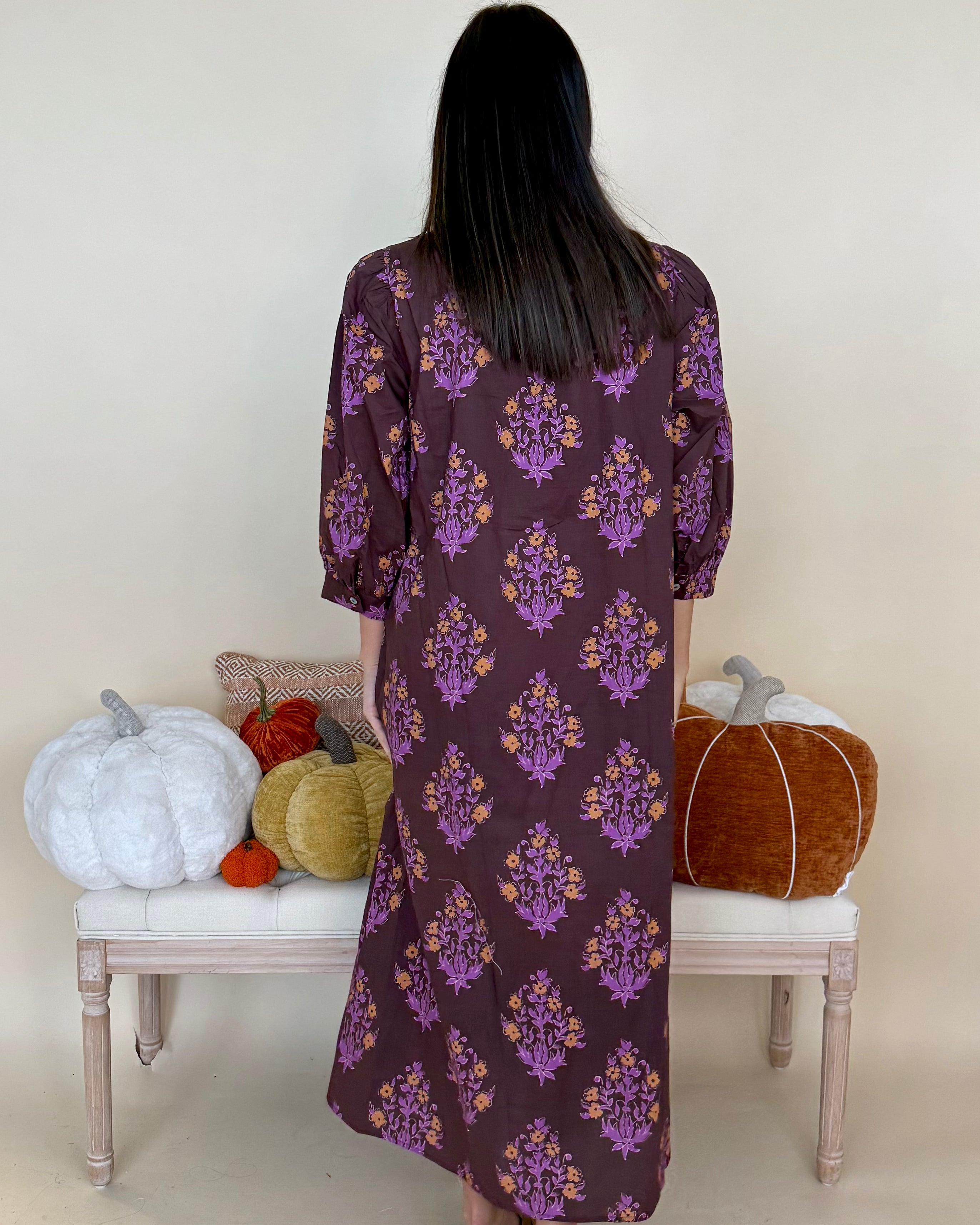 Blooming Gently Chocolate Print Ruffle Midi Dress-Shop-Womens-Boutique-Clothing