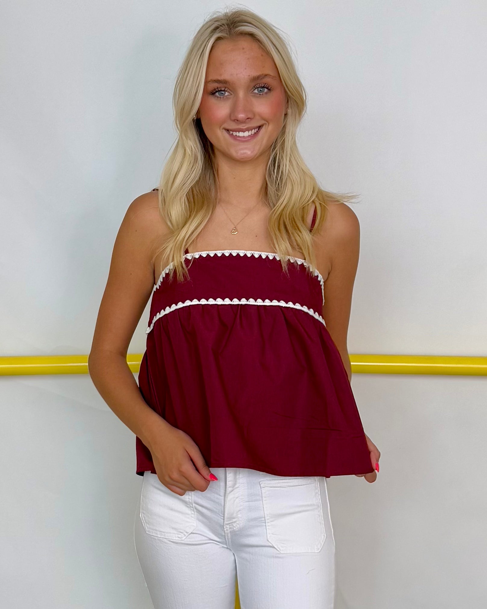 All Good Signs Burgundy Stitch Babydoll Top-Shop-Womens-Boutique-Clothing