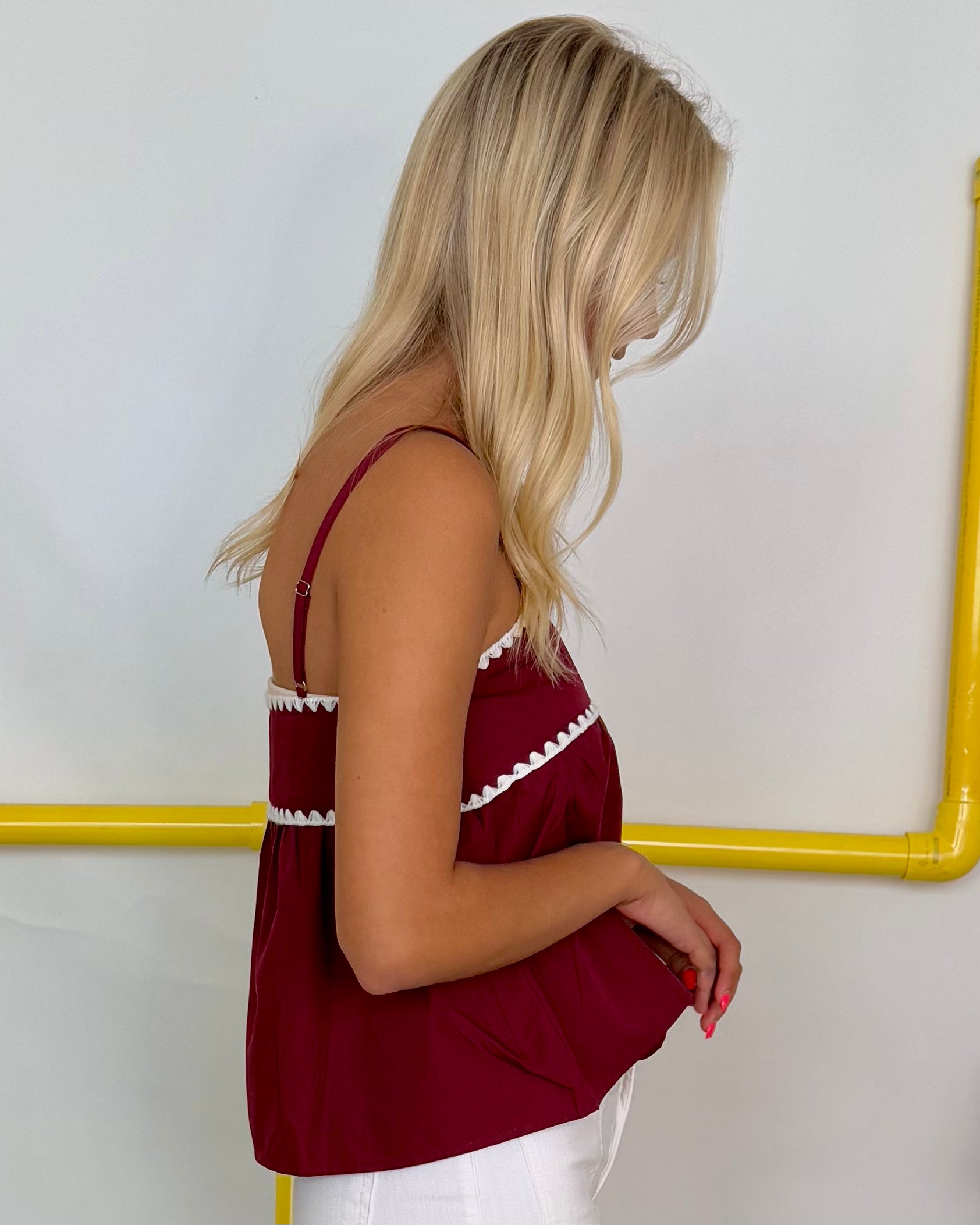 All Good Signs Burgundy Stitch Babydoll Top-Shop-Womens-Boutique-Clothing